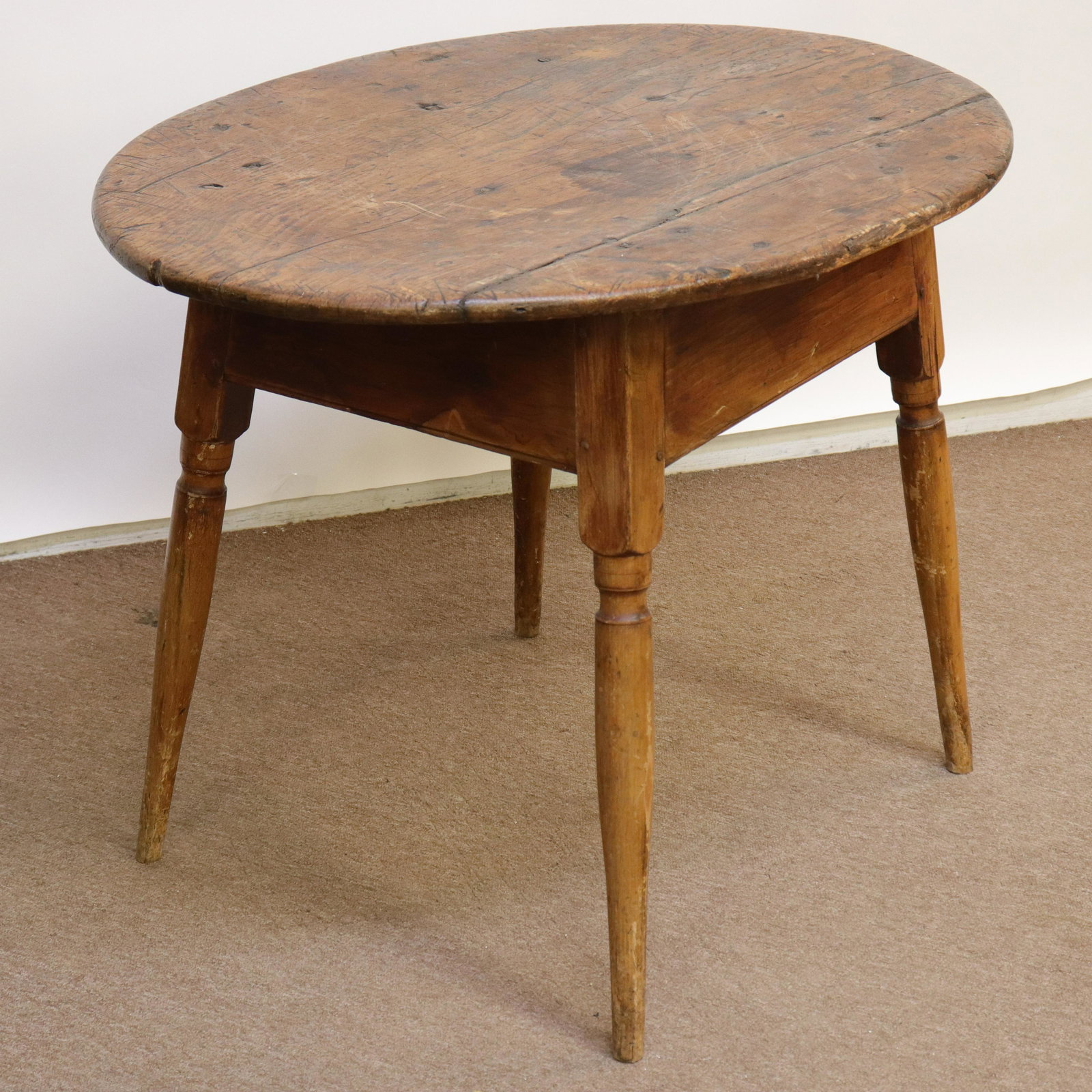 Antique American Pine & Maple Oval Tavern Table: Antique American Pine & Maple Oval Tavern Table Dimensions: 25 1/2" H x 35 /2" L Property from the Litchfield Estate of Tracy H. Griswold (TGLI8386)(WT)