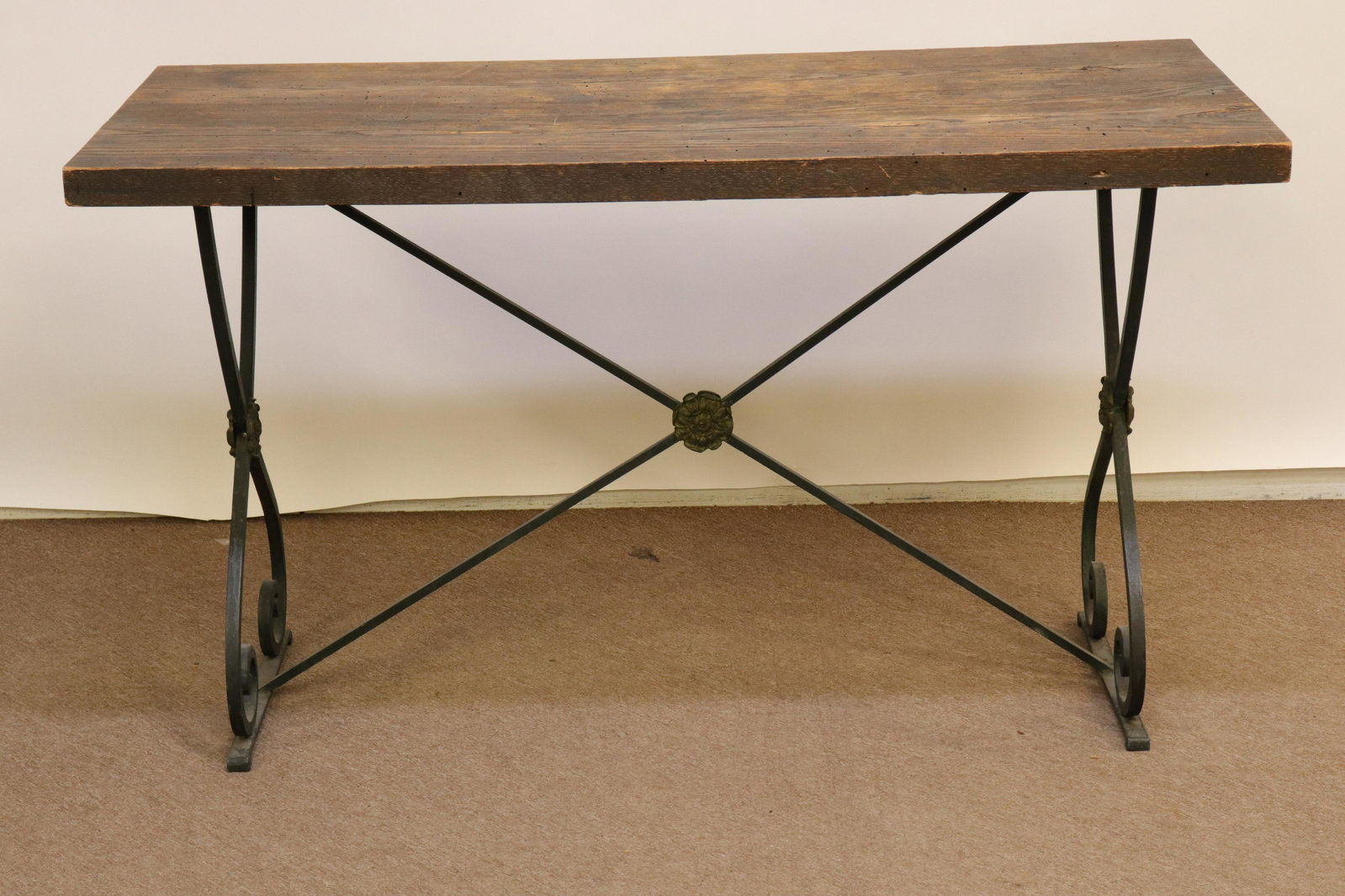 Baroque Style Oak & Wrought Iron Table: Baroque Style Oak & Wrought Iron Table Dimensions: 29" H x 50" W x 24" D Property from a Park Slope Estate (DOLE607)(MS)