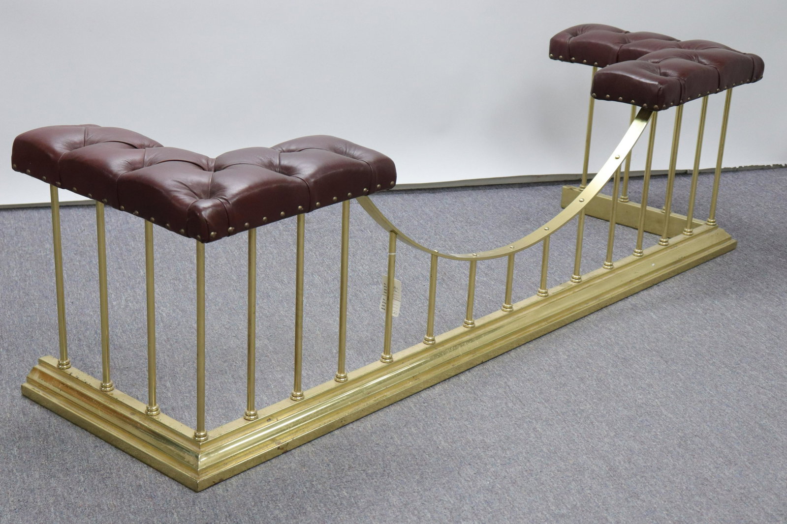 George III Style Leather & Brass Fire Bench: George III Style Leather & Brass Fire Bench Dimensions: 19" H x 6" W x 19 1/2" D Property from the Greenwich Village townhouse of Dr John Downey's Estate (NYDOW516)(MS)