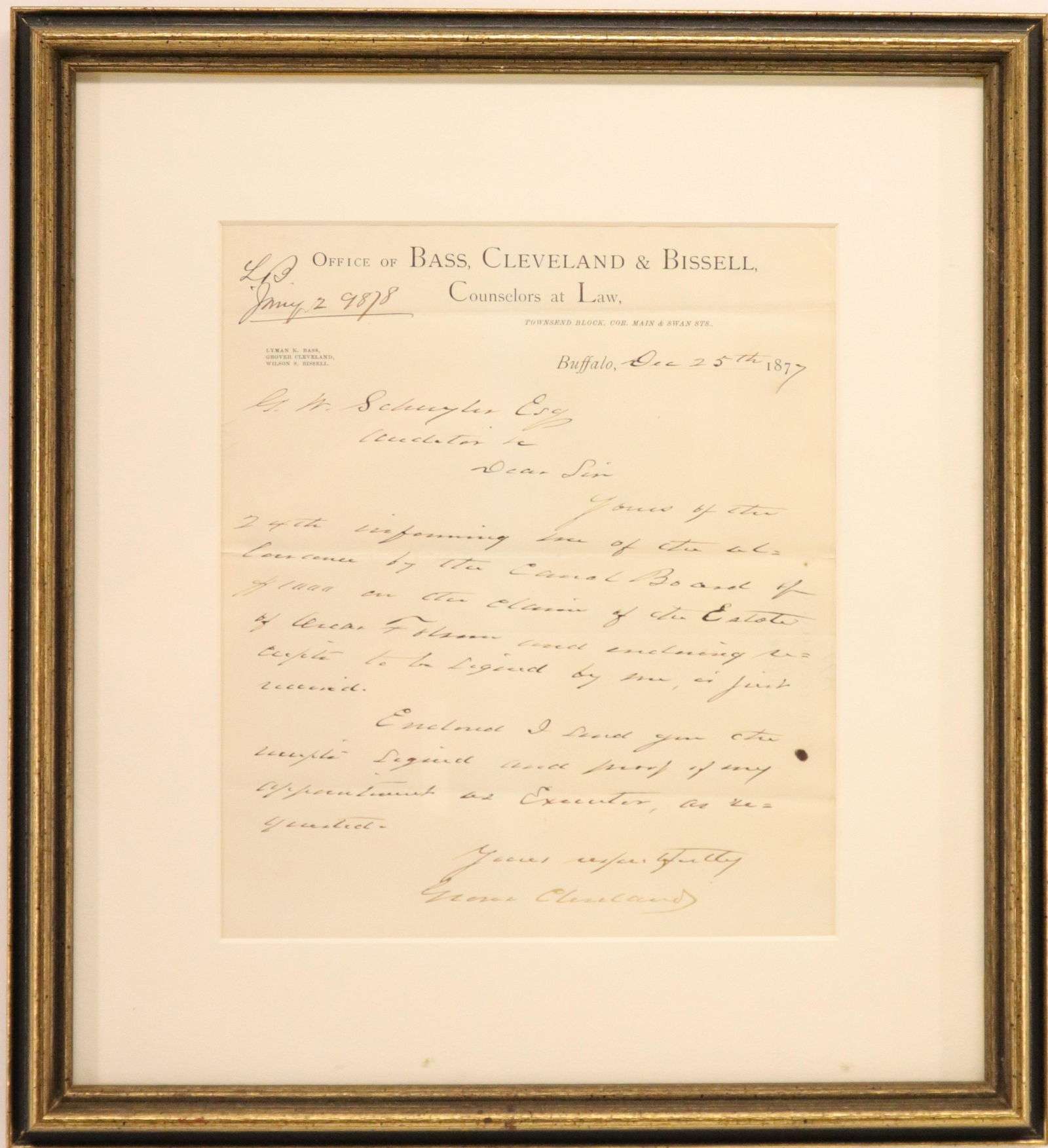 Grover Cleveland, Letter dated 1877 (1 of 5)