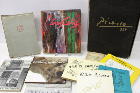 Artists Group of Books: -Pablo Picasso 347, 1st edition-Perez Celis, along with a hand signed photograph of a speedboat featuring artist's custom graphics-Books by William Anthony, signed 13" x 18.25" inches Property from a