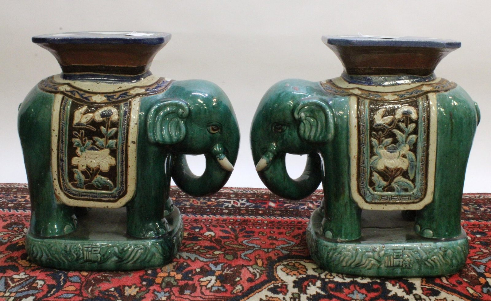 Pr Chinese Style Ceramic Elephant Garden Stools: Pair Chinese Style Ceramic "Elephant" Garden Stools Dimensions: Garden stools 21" H x 20 1/2" W Property from the Estate of Jack Richmond being auctioned to benefit Prime Time House, offering hope, ch
