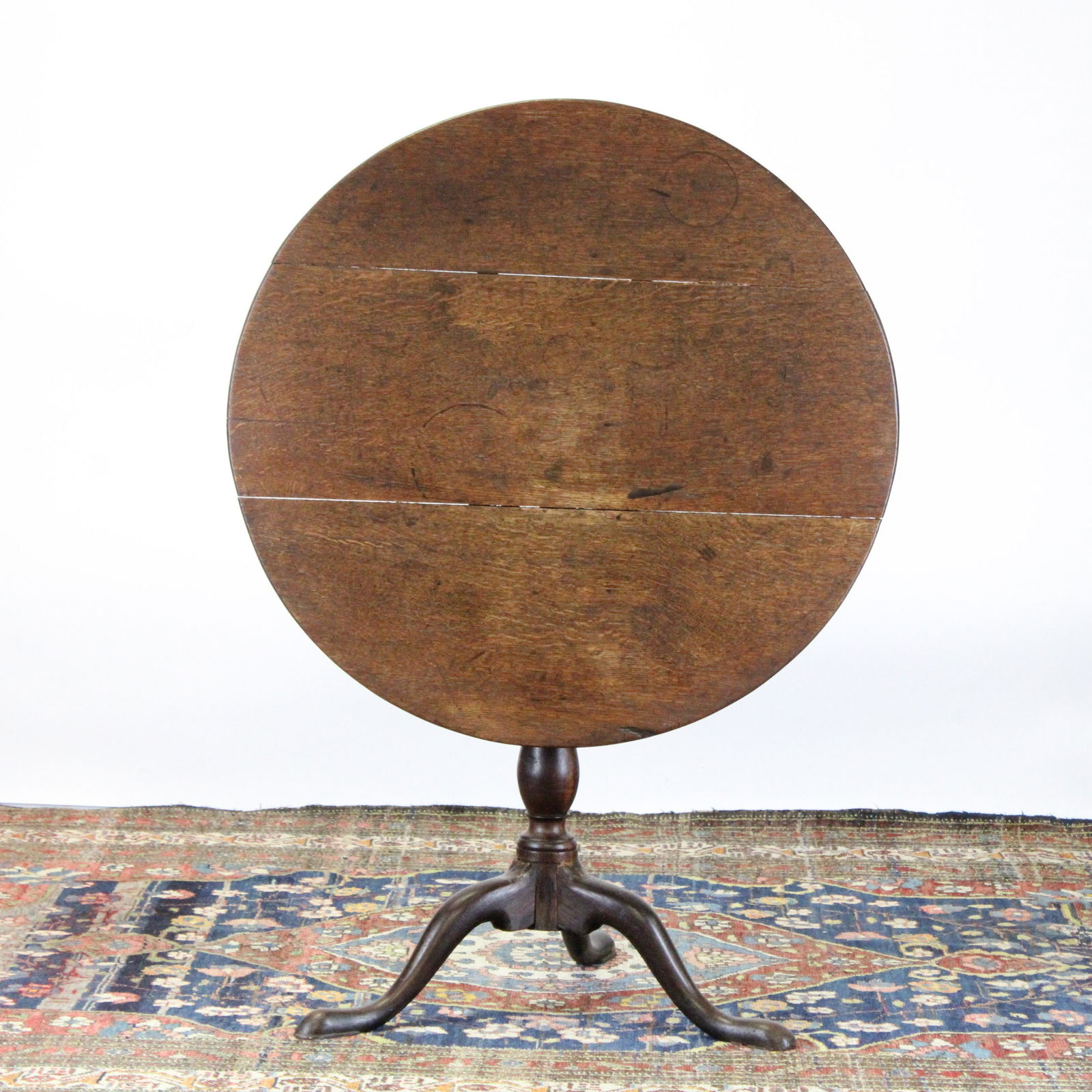 George III Oak Bird-cage Tilt-top Table: George III Oak Bird-cage Tilt-top Table Dimensions: 30 3/4" H x 24 1/4" Dia. Property from the Estate of Jack Richmond being auctioned to benefit Prime Time House, offering hope, choice & opportunity