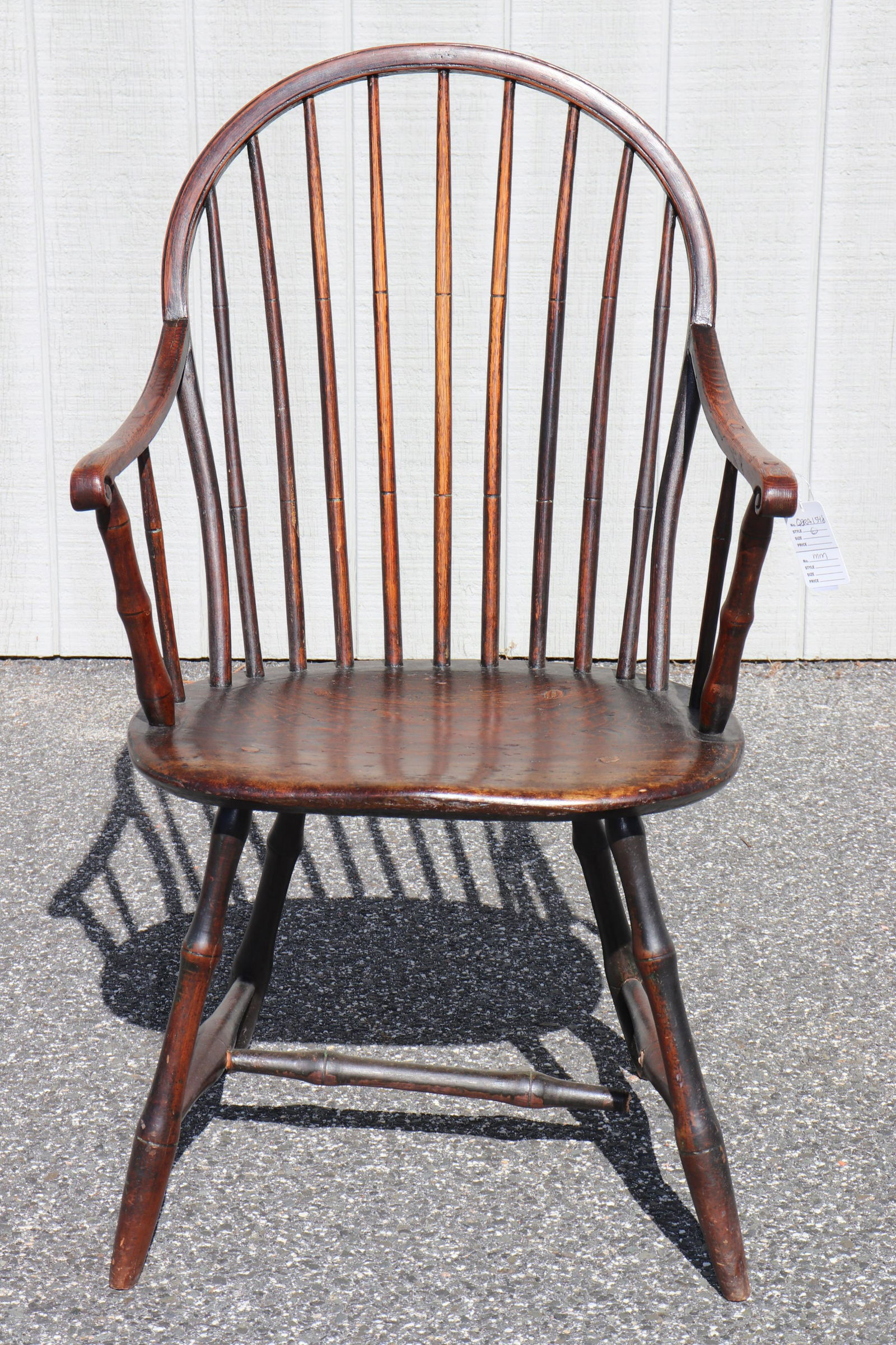 18-19th C. English Oak Turned Windsor Chair: bamboo form stretcher Dimensions: 38 x 23 x 20 Proeprty from a Kent, Connecticut home (QBRA1548)(MM)