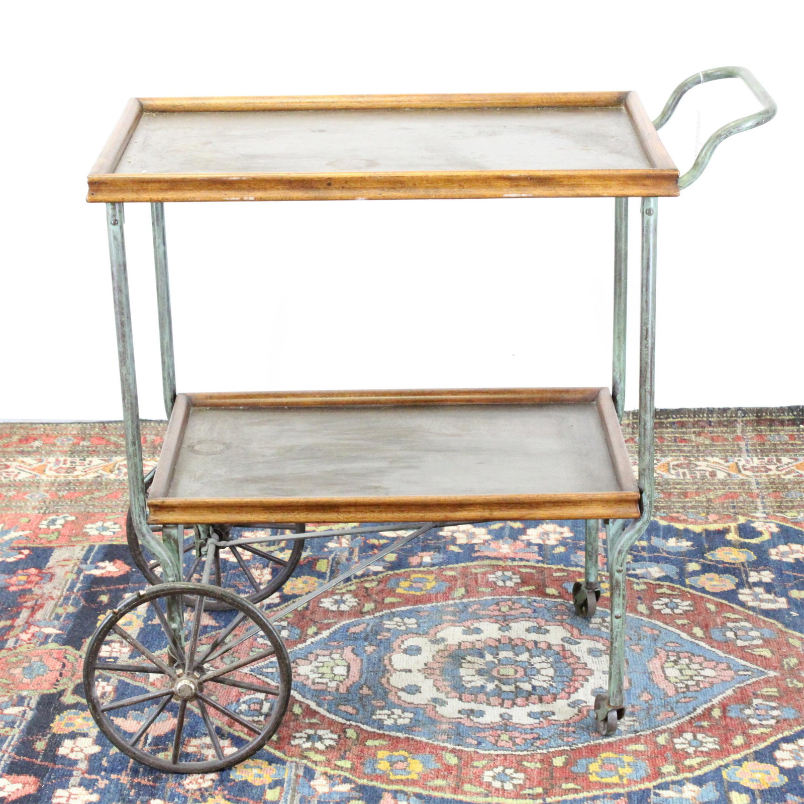 Wood & Metal Tea Cart, Early 20th C.: Wood & Metal Tea Cart, Early 20th C. Dimensions: 91 1/2" H x 31 1/2" L Property from the Estate of Sara E. Vagliano (DVIA9373)(WT)