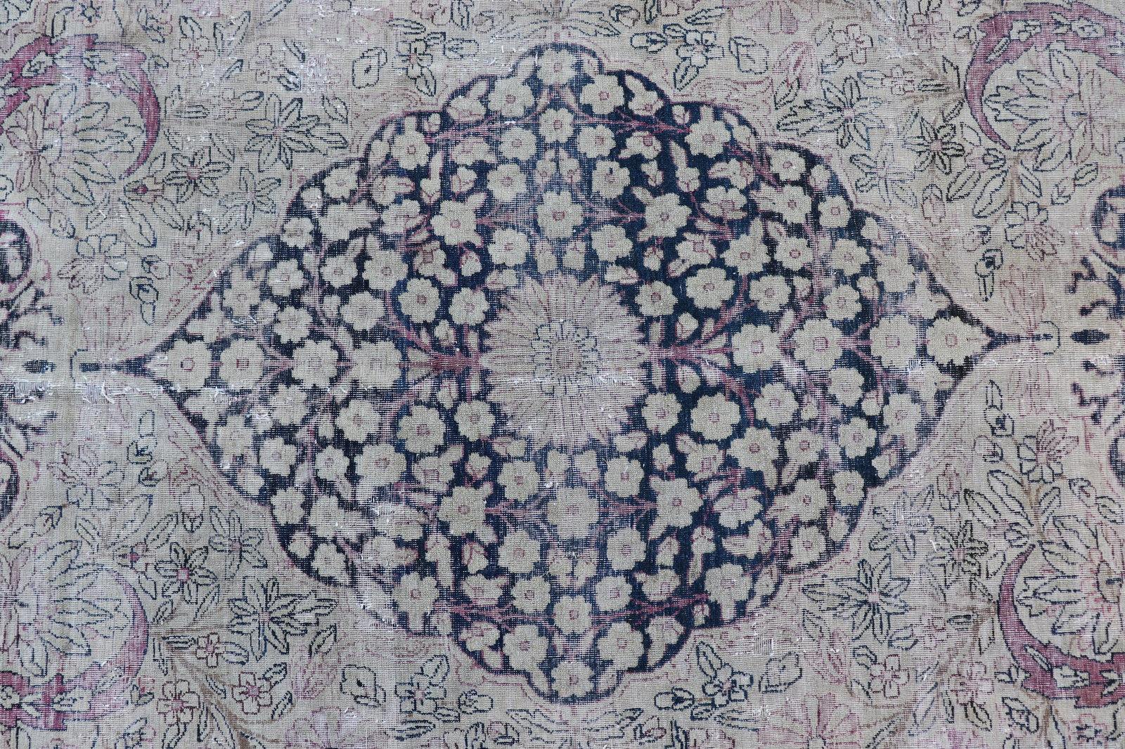 Kirman Carpet, 9 x 10: Kirman Carpet, 8'10" x 10'5", Early 20th C., pale ground faded blue pole medallion, inscribed at one end Dimensions: 8'10" x 10'5" Property from the Litchfield Estate of Tracy Griswold (TGLI9470)(WT)