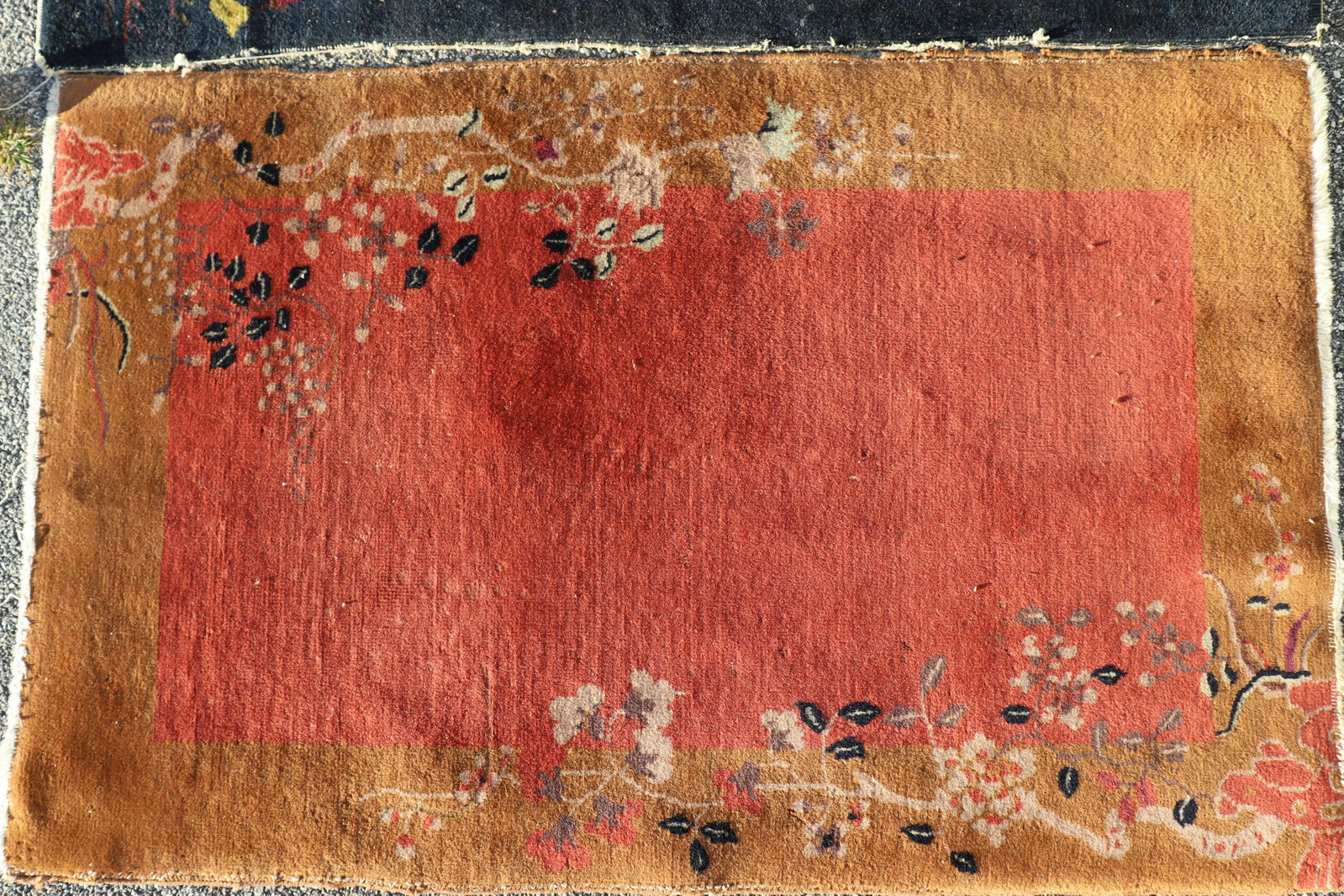 2 Small Chinese Rugs, First Half 20th C.: 2 Small Chinese Rugs, 3' x 4'8" and 3' x 4'10", First Half 20th C., one yellow ground, the other rose color Dimensions: 3' x 4'8" and 3' x 4'10" Property from the Estate of Sara E. Vagliano (DVIA9516/