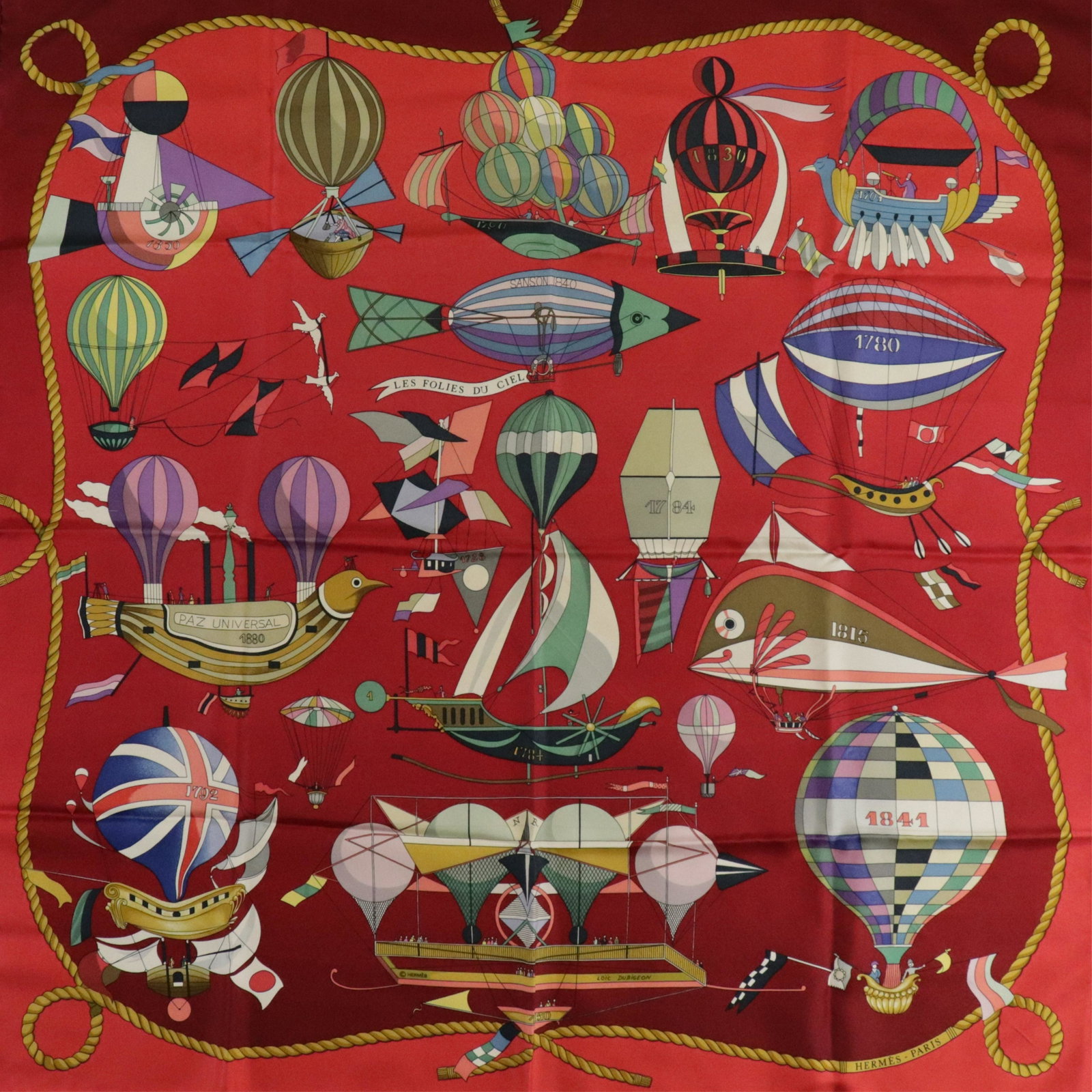 Hermes Silk Scarf - Les Folies Du Ciel: Hermes silk scarf, "Les Folies Du Ciel" by Loïc Dubigeon Dimensions: 90 x 90 cm
