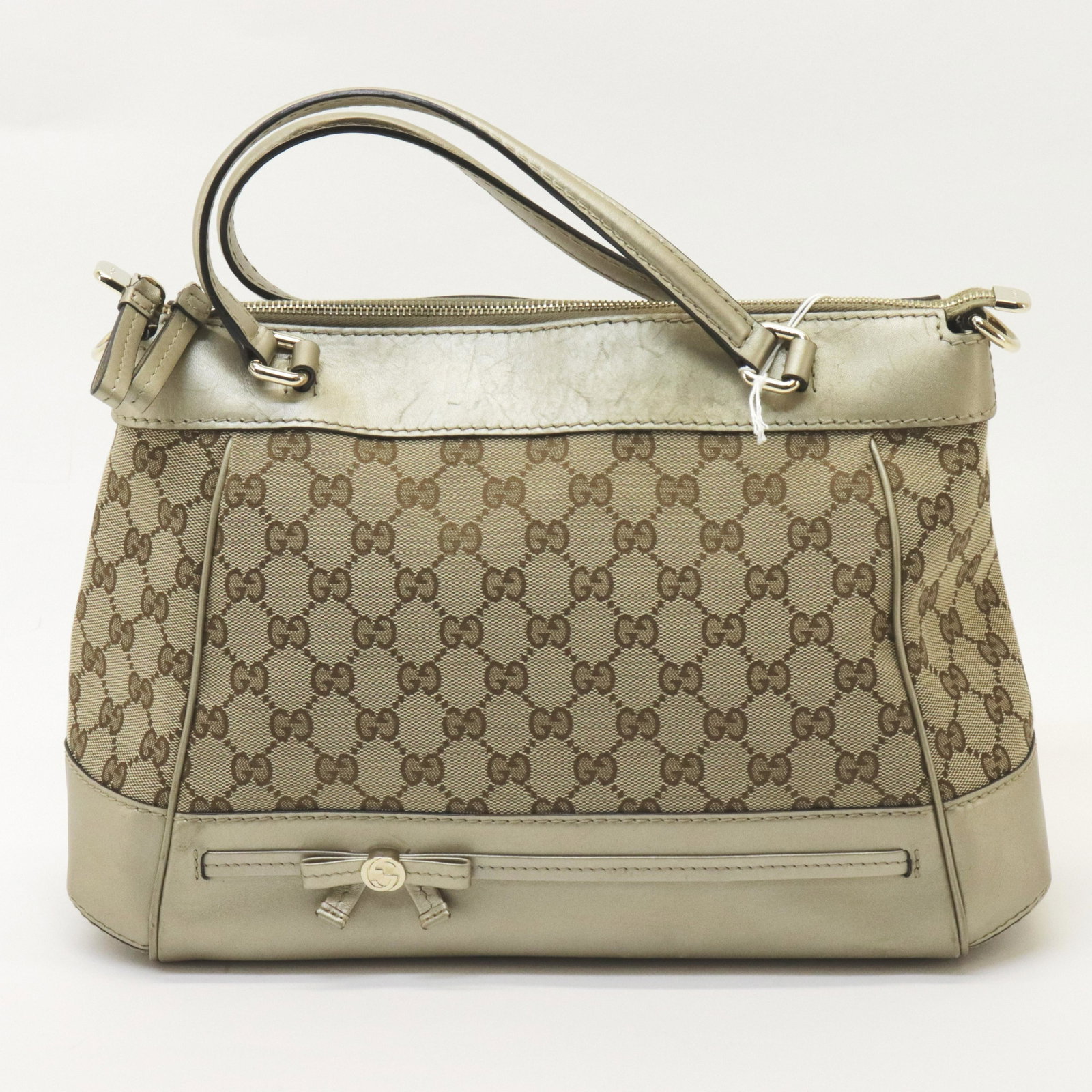 Gucci - Mayfair 2Way Shoulder Bag: Gucci Mayfair 2Way Shoulder Bag, beige monogrammed canvas, beige canvas cloth interior. Brass hardware. Includes shoulder strap, paperwork, dustbag, story book. Serial number 269894-486628. Dimensions