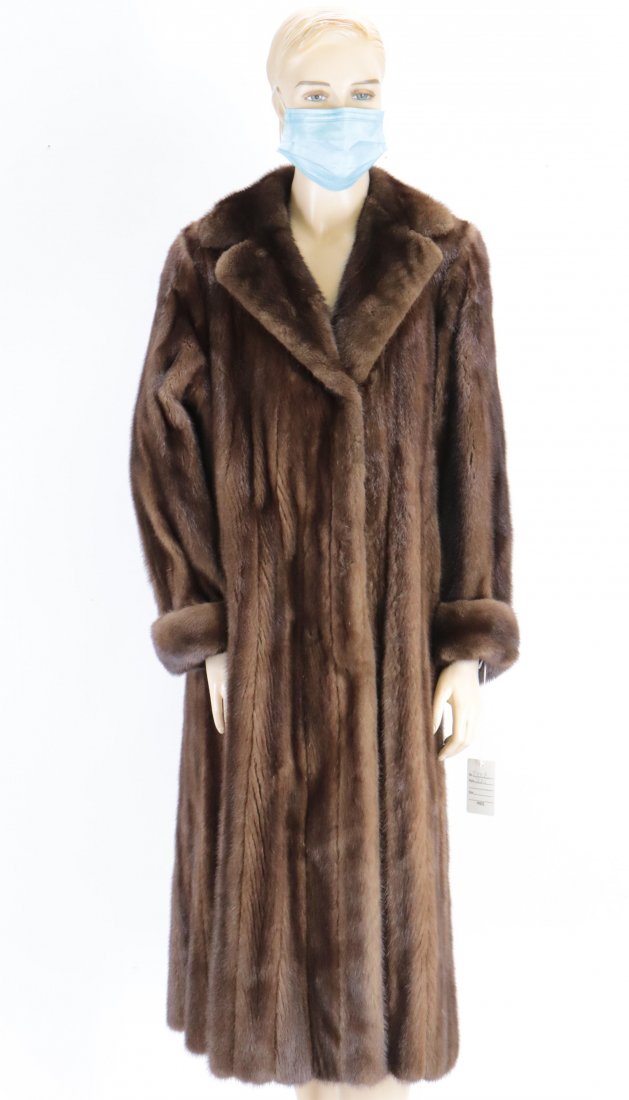 Alixandre New York - Vintage Mink Coat: Alixandre New York - vintage 3/4 length mink coat. brown silk lining, shawl collar, two hook & eye front closures, front slip pockets lined with velvet, interior slip pocket with DGL monogram label. I