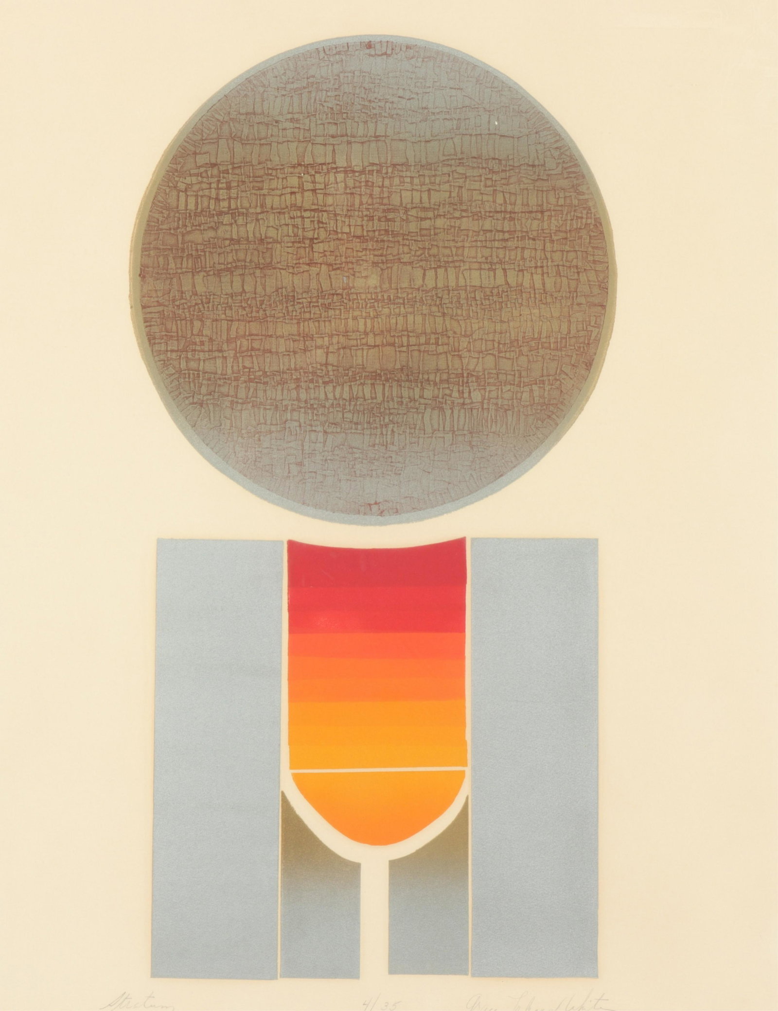 Grace White, "Stratum", Color Lithograph: Grace White, "Stratum", Color Lithograph 4/35, signed (RIJO2770)(WT) Dimensions: Image 30" x 30", Frame 36" x 28 1/2" Property From the Estate of Richard I Johnson (1925-2020), Chestnut Hill, Massachu