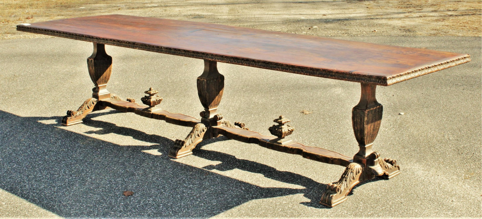 Renaissance Style Large Refractory Table, L 19th C: Renaissance Style Large Refractory Table, Late 19th C., walnut with triple trestle support, acquired from Louis Joseph in 1957 (RIJO2369)(WT) Dimensions: 30" H x 126" L x 38" D Property From the Estat