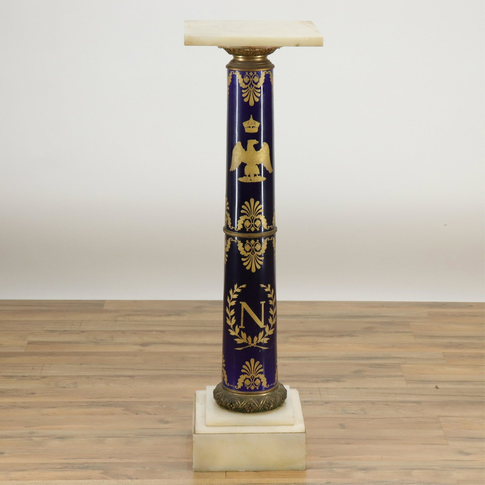 Napoleon III Ormolu, Porcelain & Onyx Pedestal: Napoleon III Ormolu Mounted Porcelain & Onyx Pedestal, 3rd Quarter 19th C. (RIJO721)(MS) Dimensions: 41" H x 12" Sq. Property From the Estate of Richard I Johnson (1925-2020), Chestnut Hill, Massachus