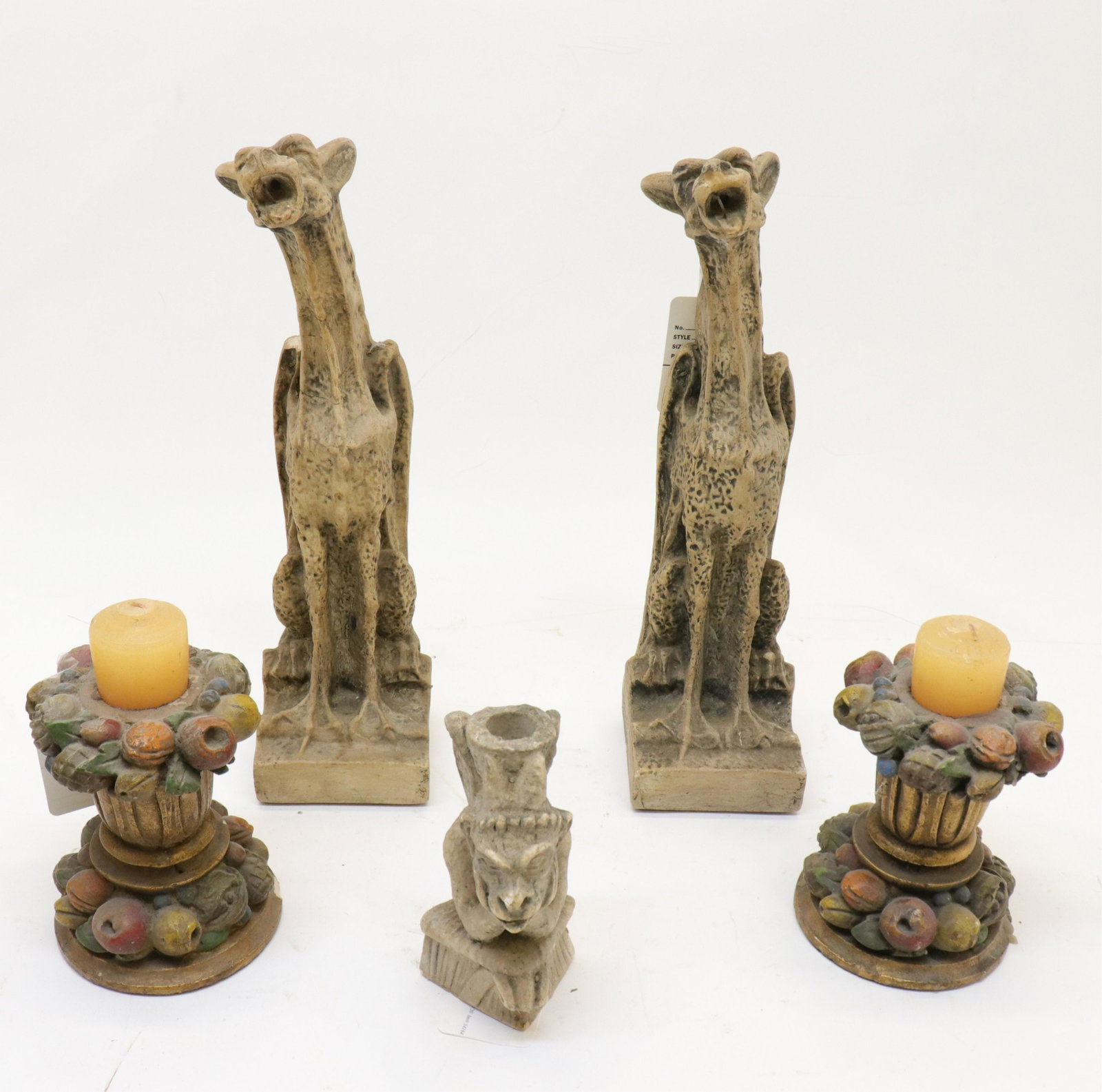 5 Gothic & Baroque Style Candlesticks & Lamps: Group of 5 Gothic & Baroque Style Composition Candlesticks and Lamps (RIJO796/5)(MS) Dimensions: Largest 14 1/2" H Property From the Estate of Richard I Johnson (1925-2020), Chestnut Hill, Massachuset