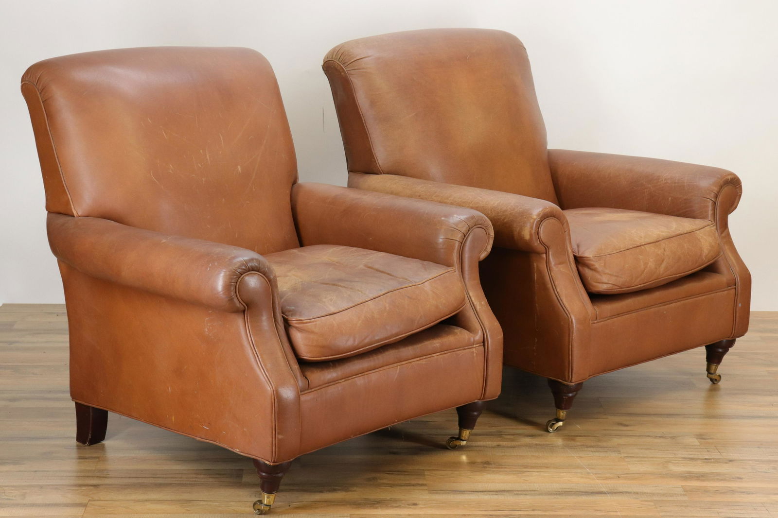 Pair Marks & Spencer Brown Leather Club Chairs (1 of 10)