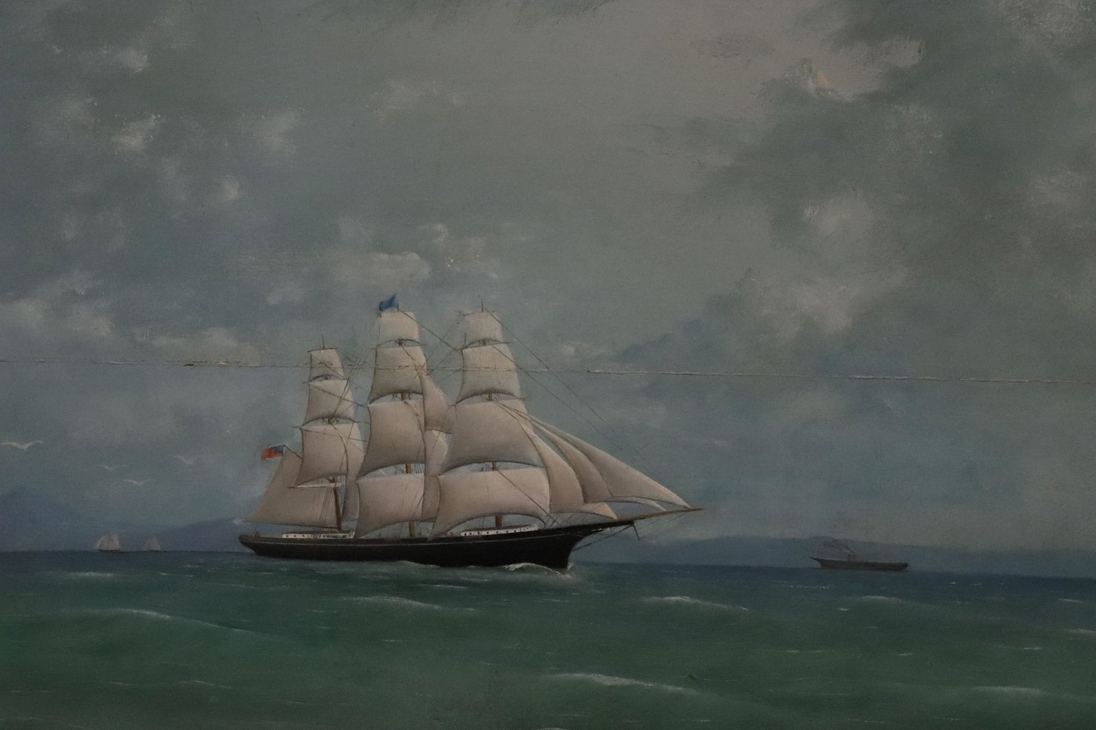 Maritime Oil Painting,19th C., Ship at Sea, O/B (1 of 5)