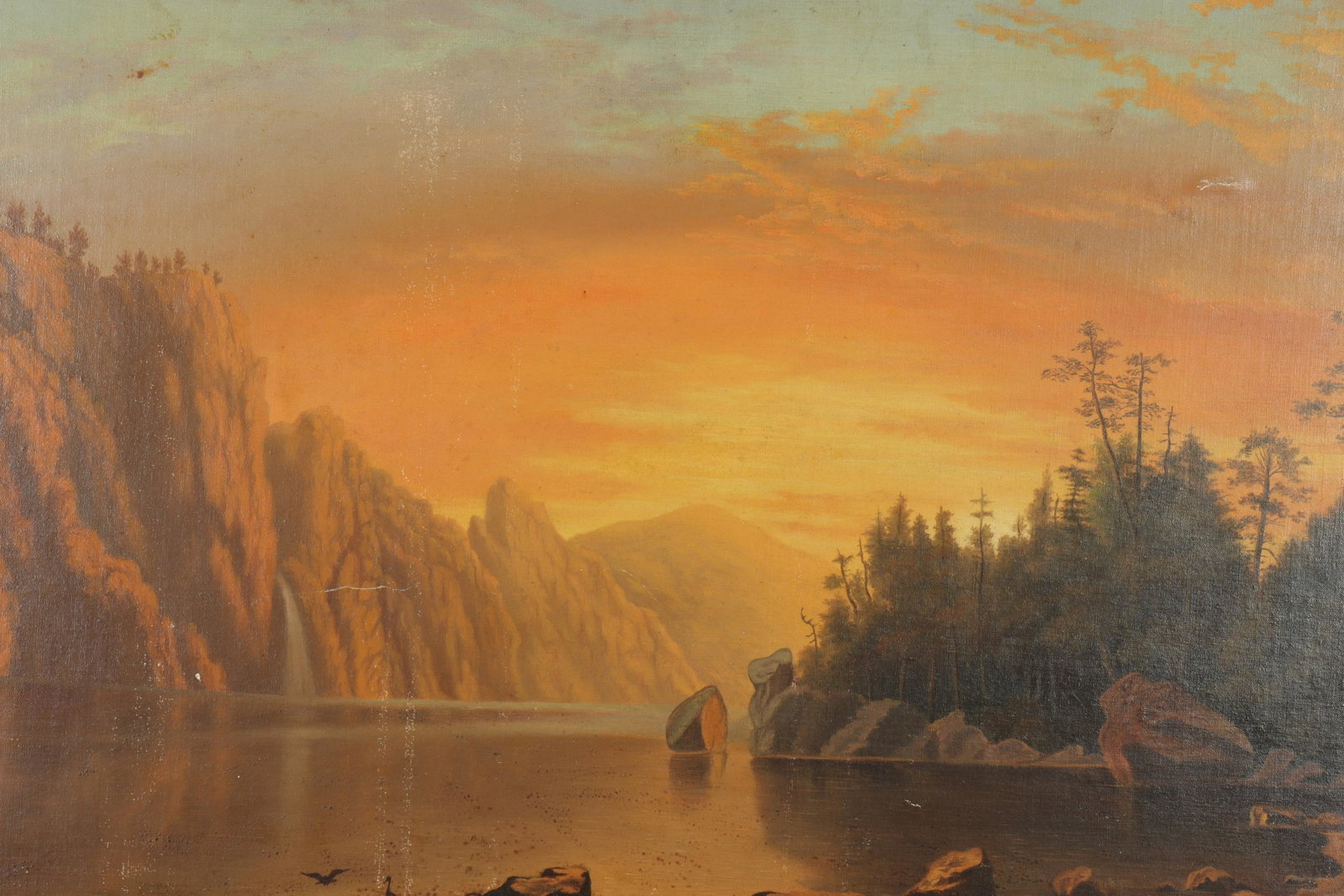 Sunset Over Lake, Oil on Canvas/Board: "Sunset", Oil on Canvas laid down on board (RICH2254)(WT) Dimensions: 23 1/2" x 34 1/2, frame 29 1/4" x 40 1/2" Property from a Manhattan Estate