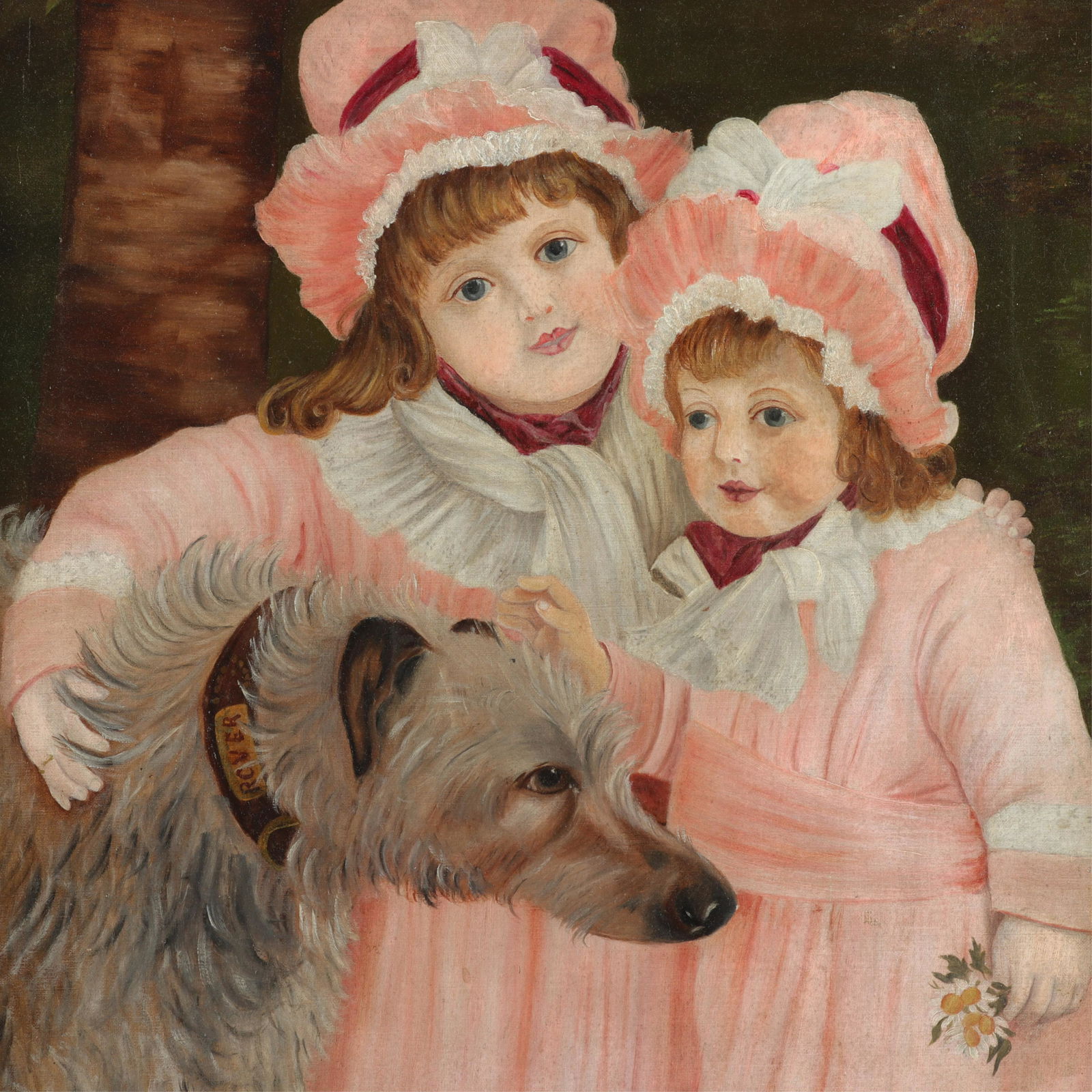 Sisters with Rover, Early 20th C., O/C (1 of 5)