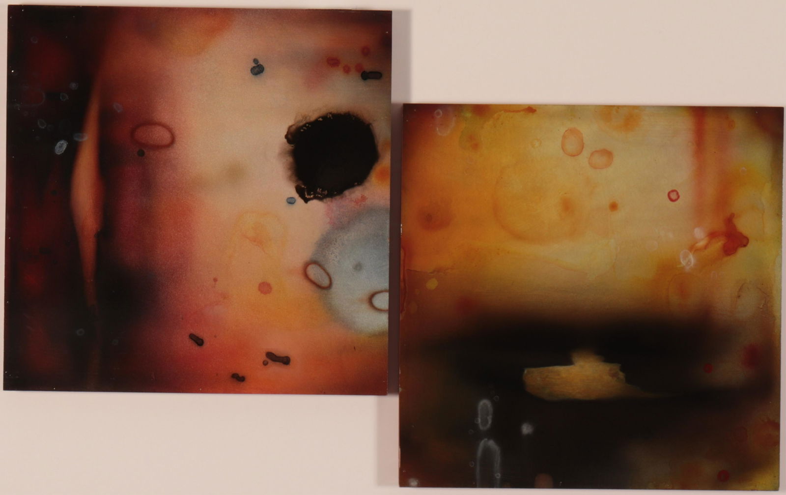 Michael Brown, Abstract Diptych, paint on board: Michael Brown, b.1969, Abstract Diptych, paint on board, verso gallery label www.kbfa.com (NVV7134/2)(MM) Dimensions: 24 x 24 each panel Property from a Harrison, New York home.