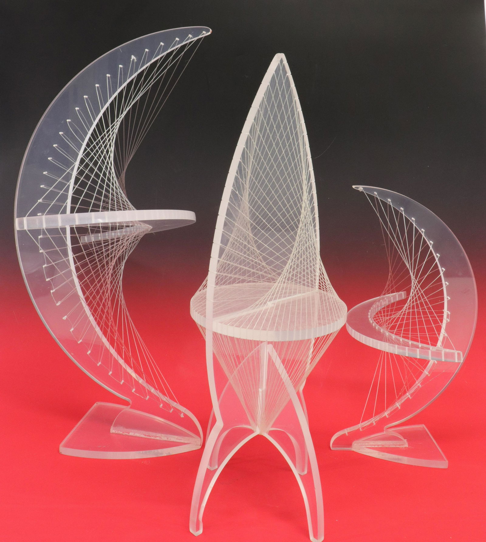 Attr. Ronald Fox, Three Lucite String Sculptures (1 of 12)