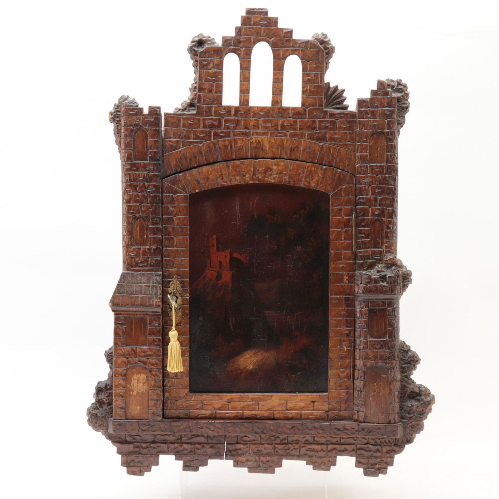 Carved Wood Castle Hanging Wall Box (1 of 8)
