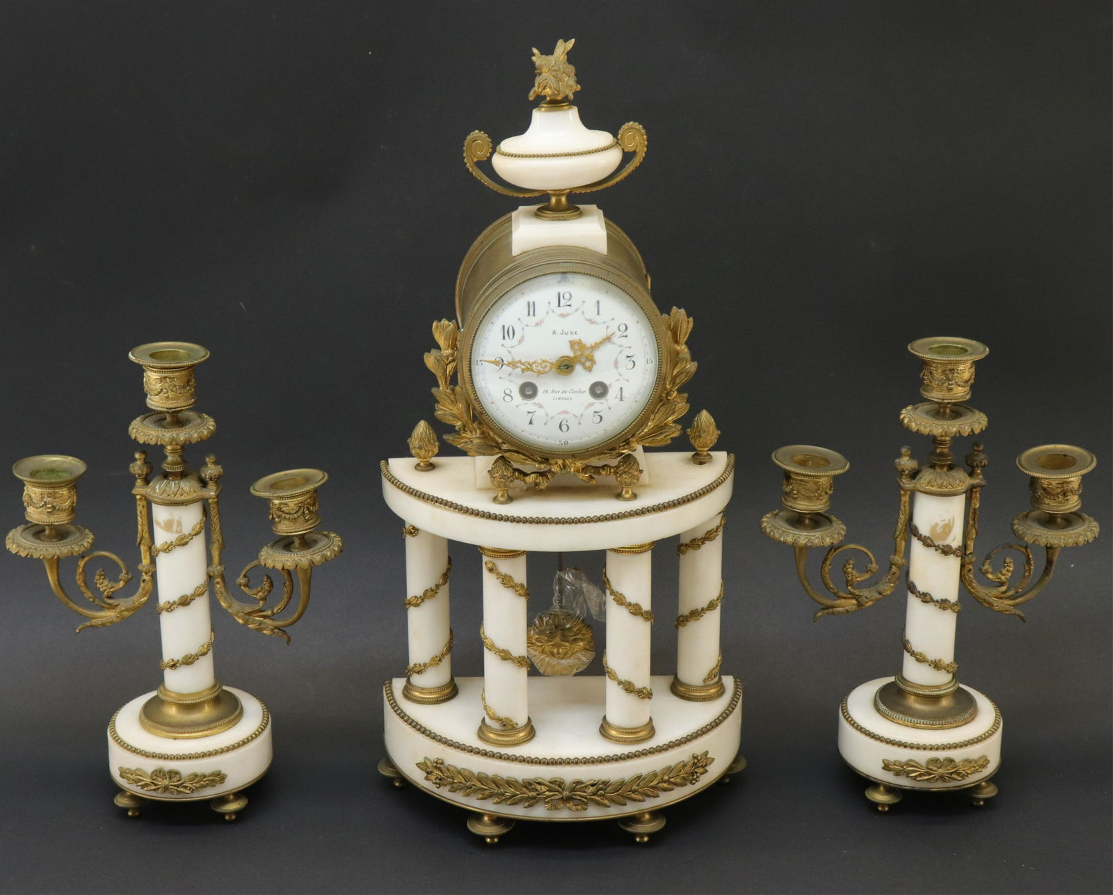 Louis XVI Style Gilt Bronze & Marble Clock Set, 19 (1 of 6)