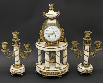 Louis XVI Style Gilt Bronze & Marble Clock Set, 19 (1 of 6)