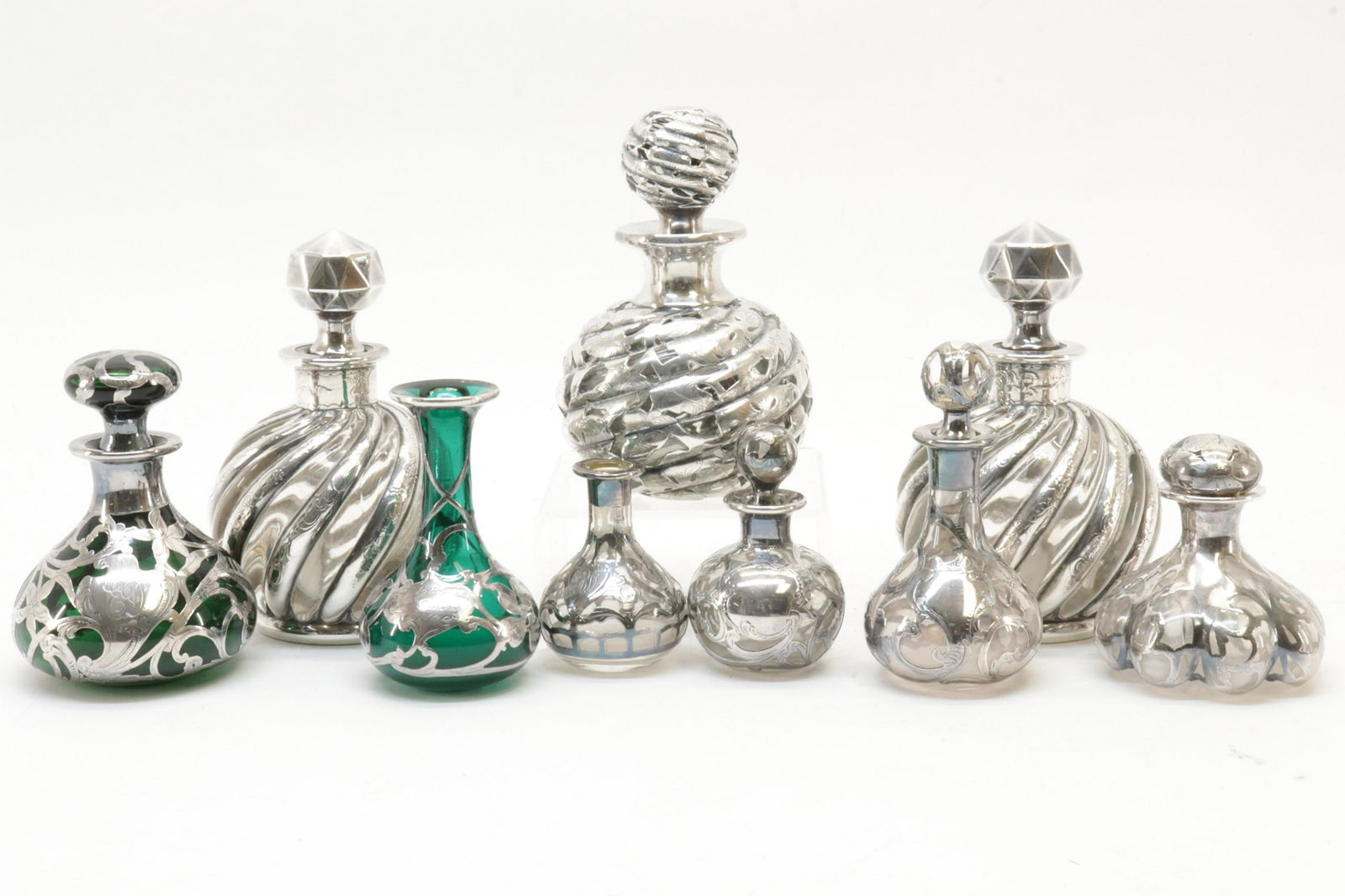 9 Silver Overlay Glass Perfumes/Bottles/Vases (1 of 7)