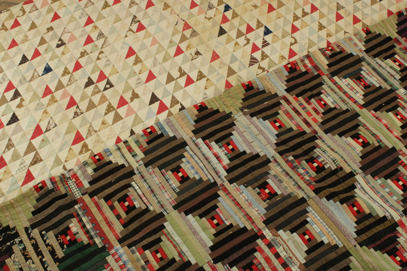 Two Vintage Quilts: Log Cabin & Diagonal Triangles (1 of 7)