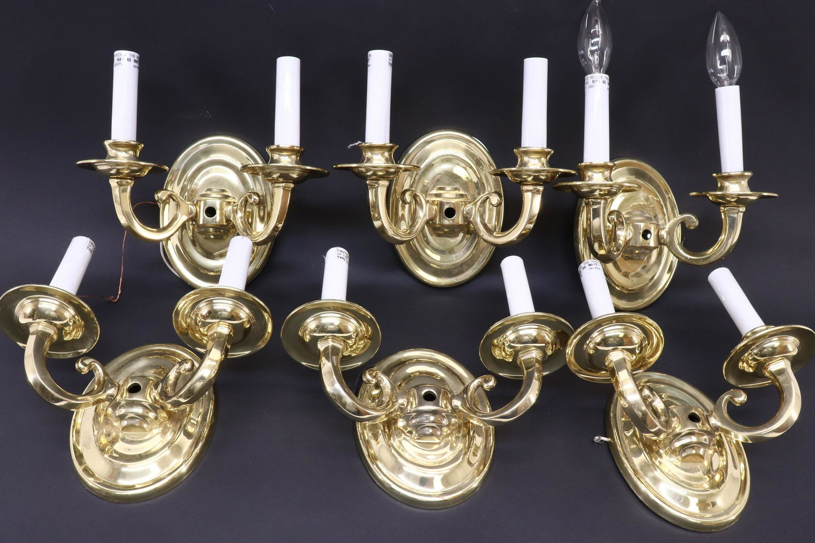 Set of 6 Brass 2-Light Sconces (1 of 3)