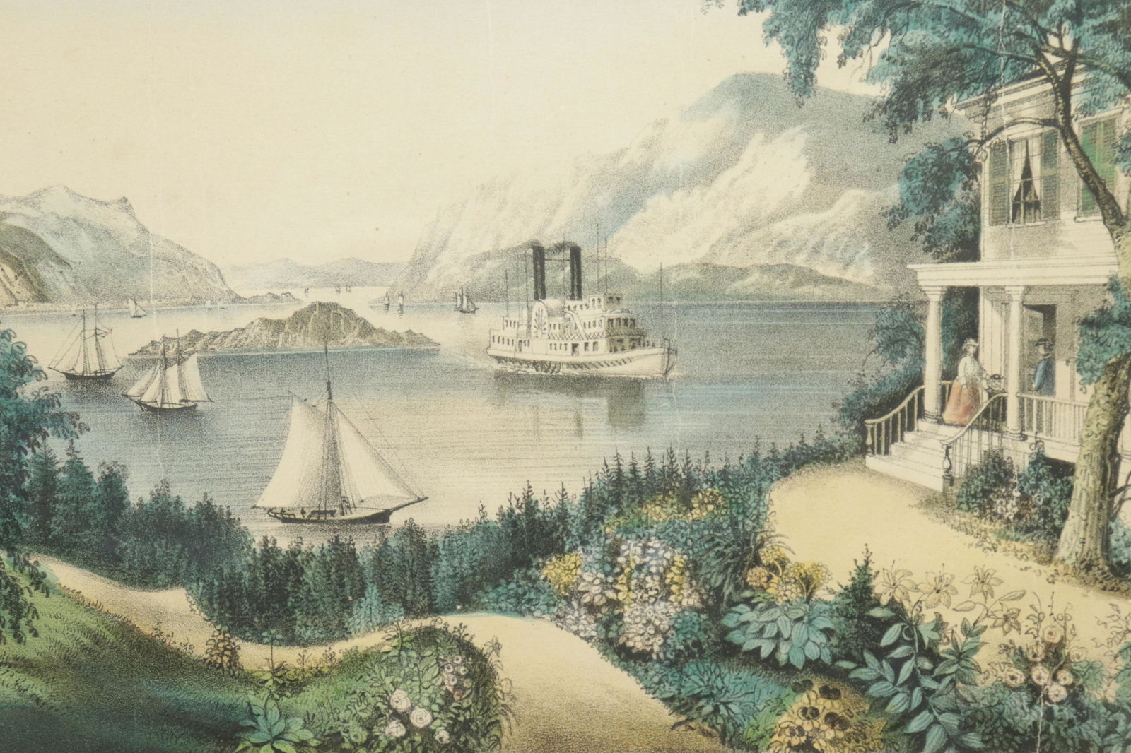 Currier & Ives, View on Hudson River, 19th C. (1 of 2)