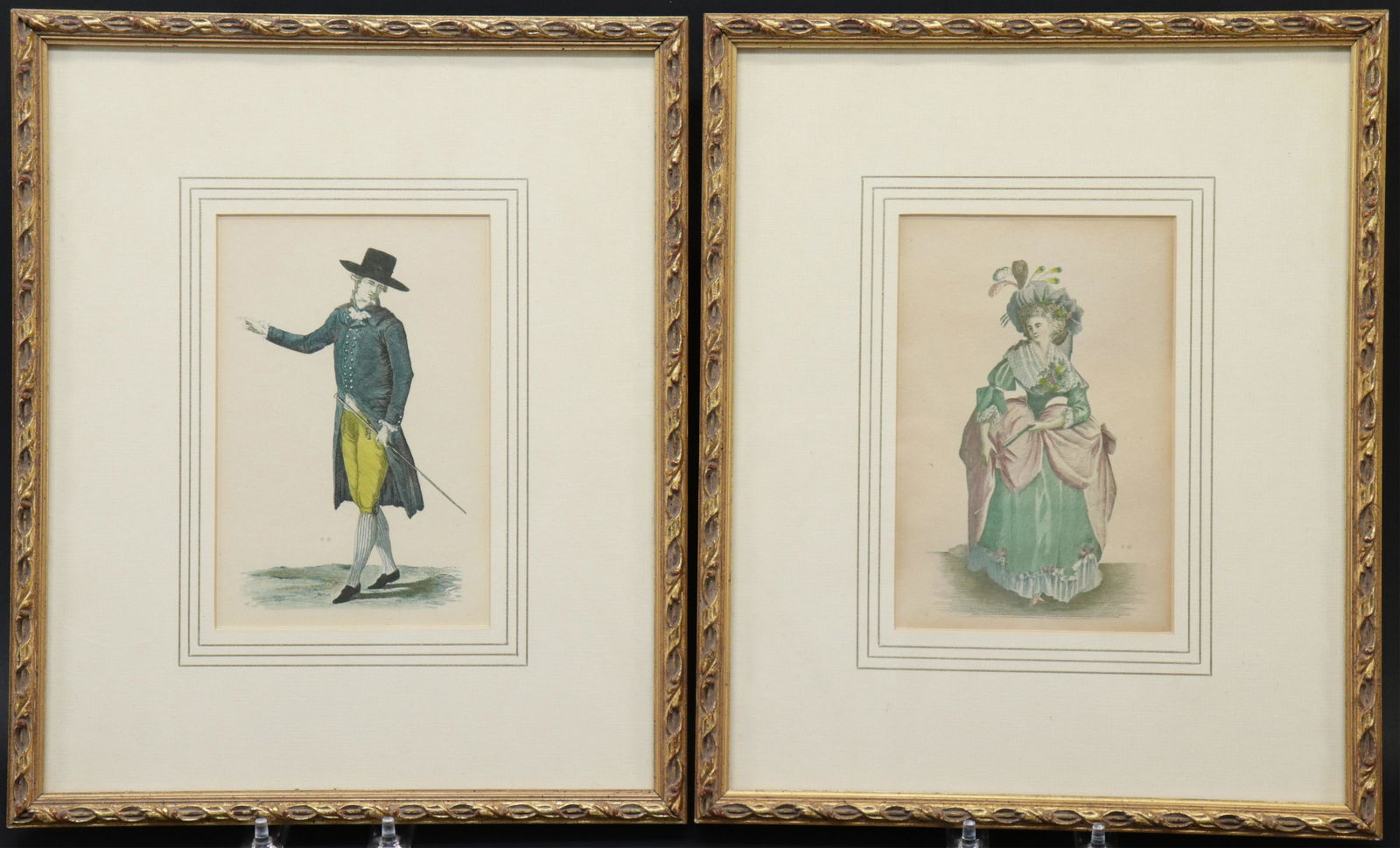 Pr Hand Colored Engravings, Lady & Gentleman (1 of 4)