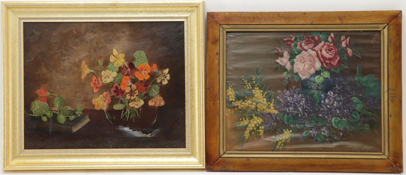 2 Still Lifes of Flowers, 19th C., O/C (1 of 4)