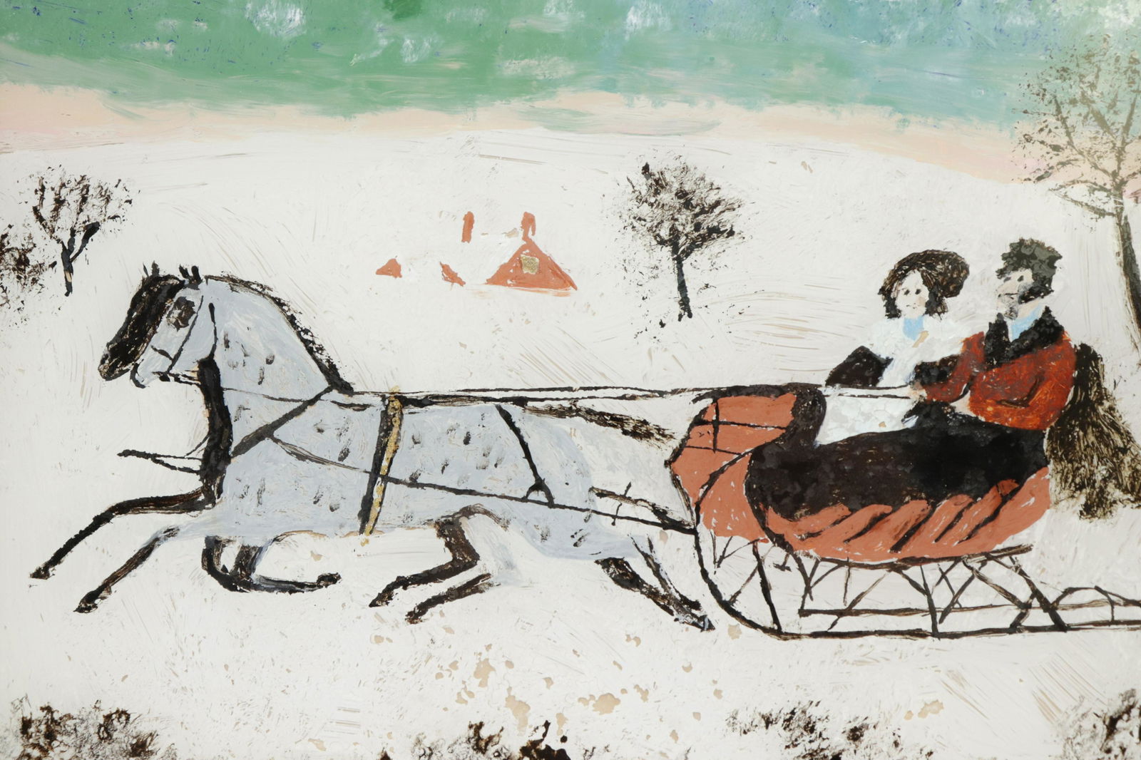 Primitive "Winter/Sleigh Scene", Early 20th C. (1 of 2)
