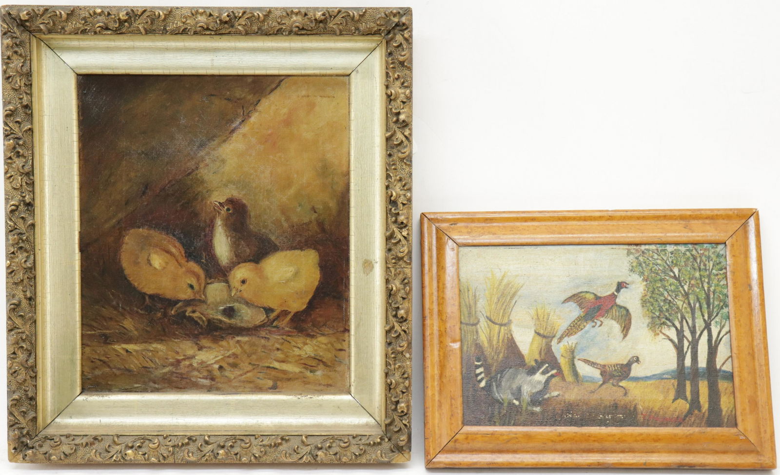 2 Primitive Animal Oils on Canvas, 19th/20th C. (1 of 3)
