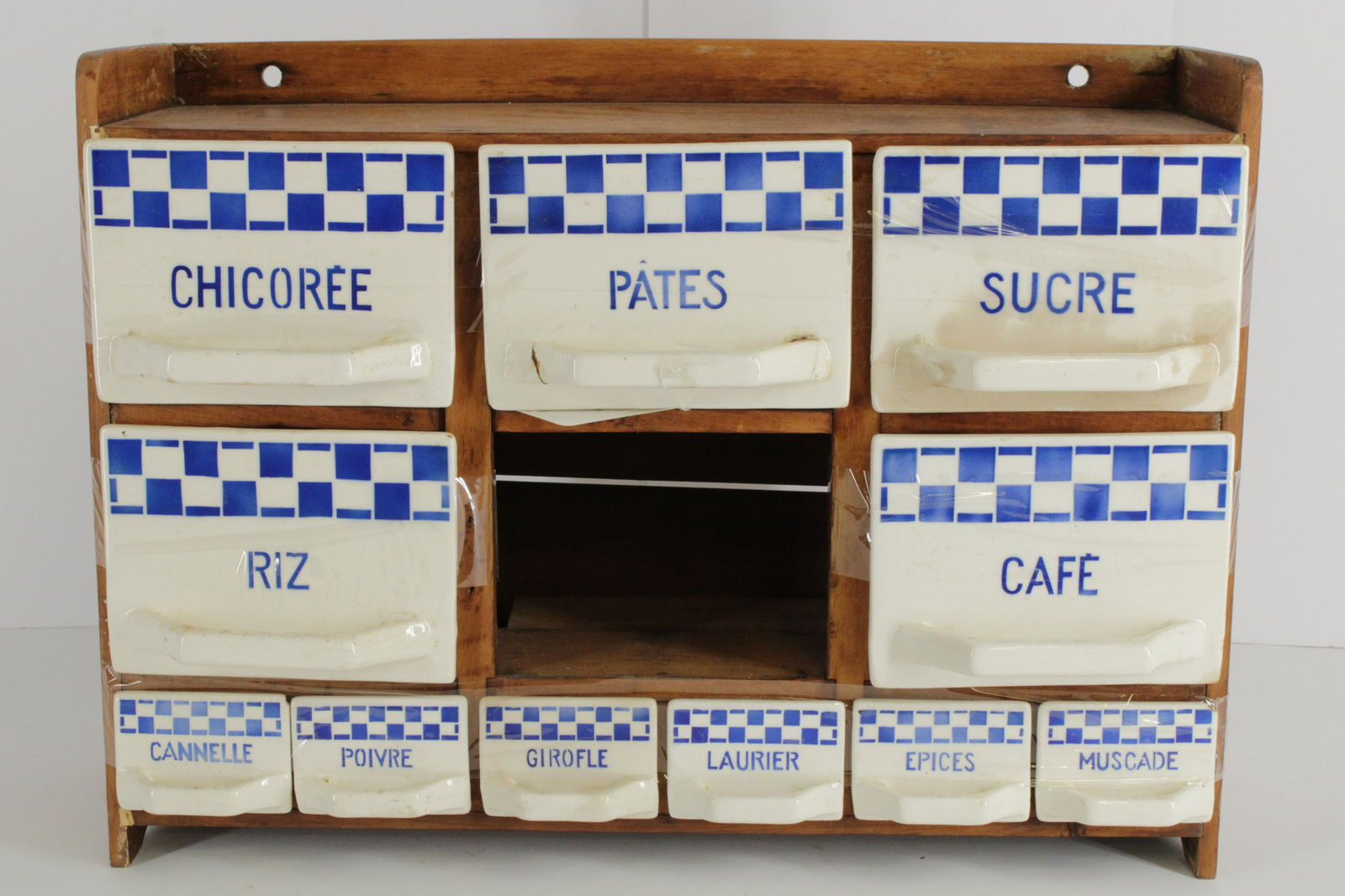 French Pottery & Wood Hanging Spice Cabinet (1 of 2)