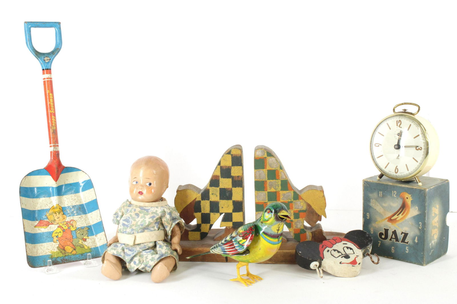 French Clock, Toys & Sherlock Holmes Bookends (1 of 3)