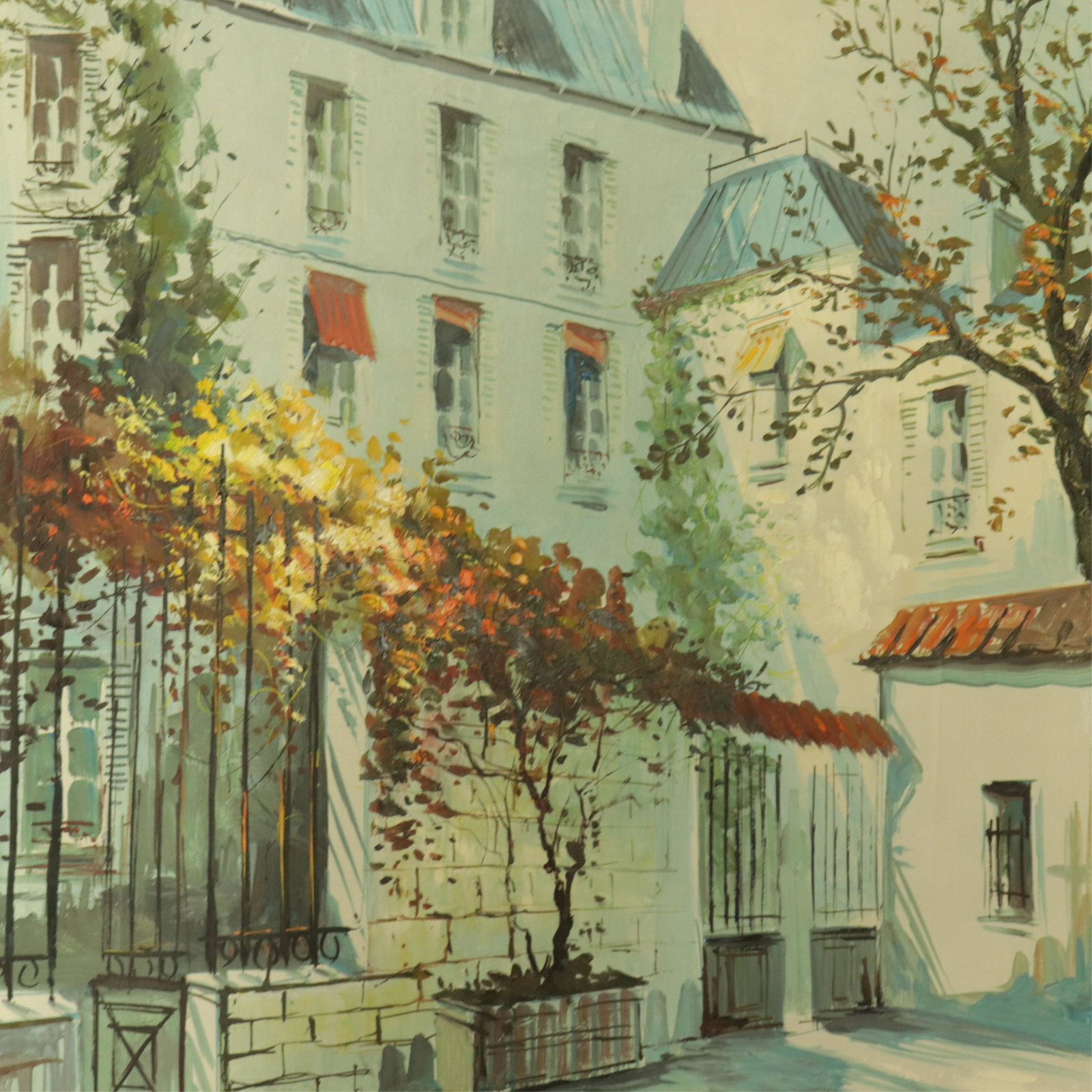Claude Ducollet - Contemporary Montmartre: Claude Ducollet (French, 20th C) contemporary view of Montmartre home. Oil on canvas, signed lower right. (HEAR186)(EL) Dimensions: 26 x 20" unstretched