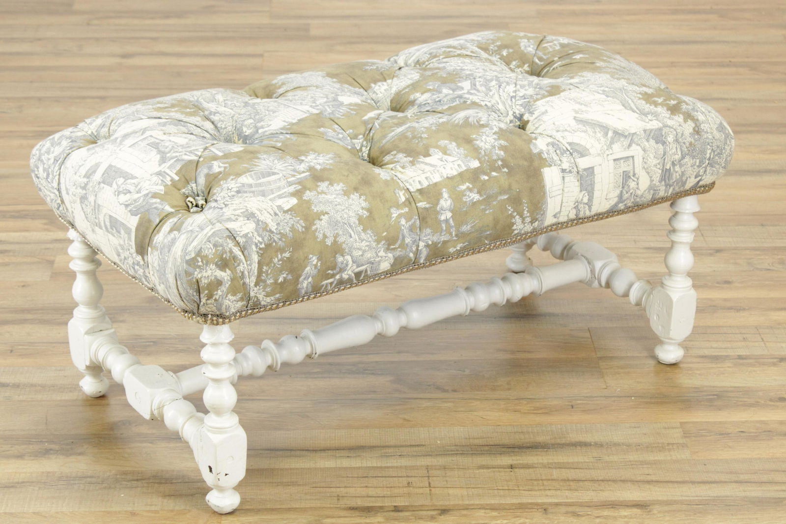 19th C. Toile Upholstered Bench (1 of 4)