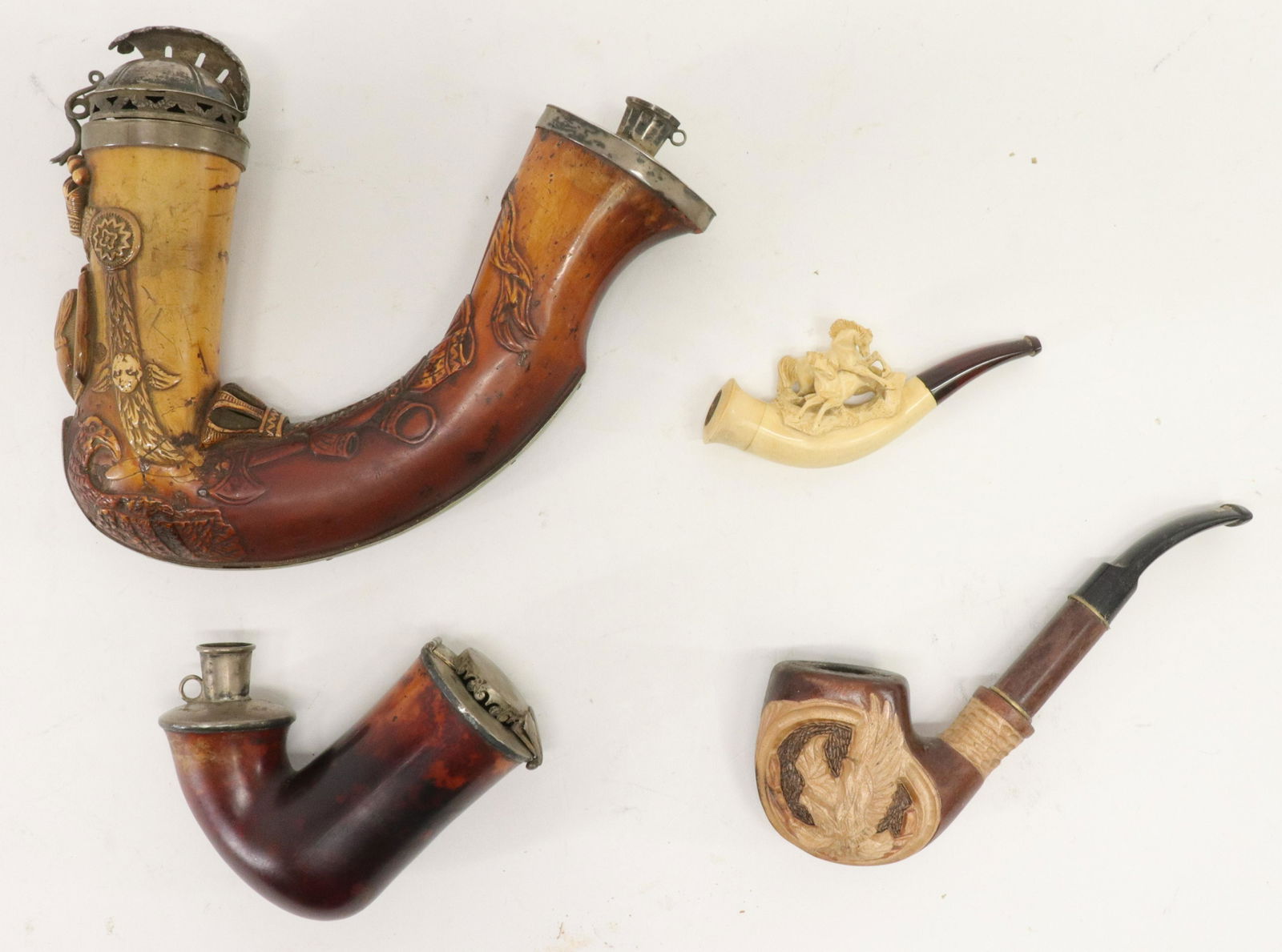 4 Pipes, Meerschaum, silverplate, pewter (1 of 6)