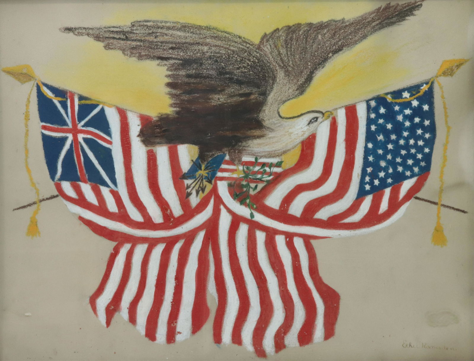 Ethel Ramisden, 20th C., Folk Art Flag Painting (1 of 5)