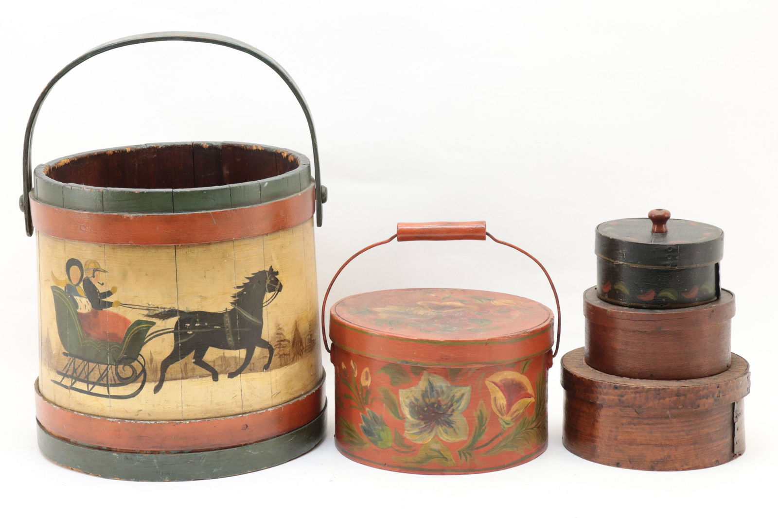 5 Folk Art Round Boxes & Bucket (1 of 4)