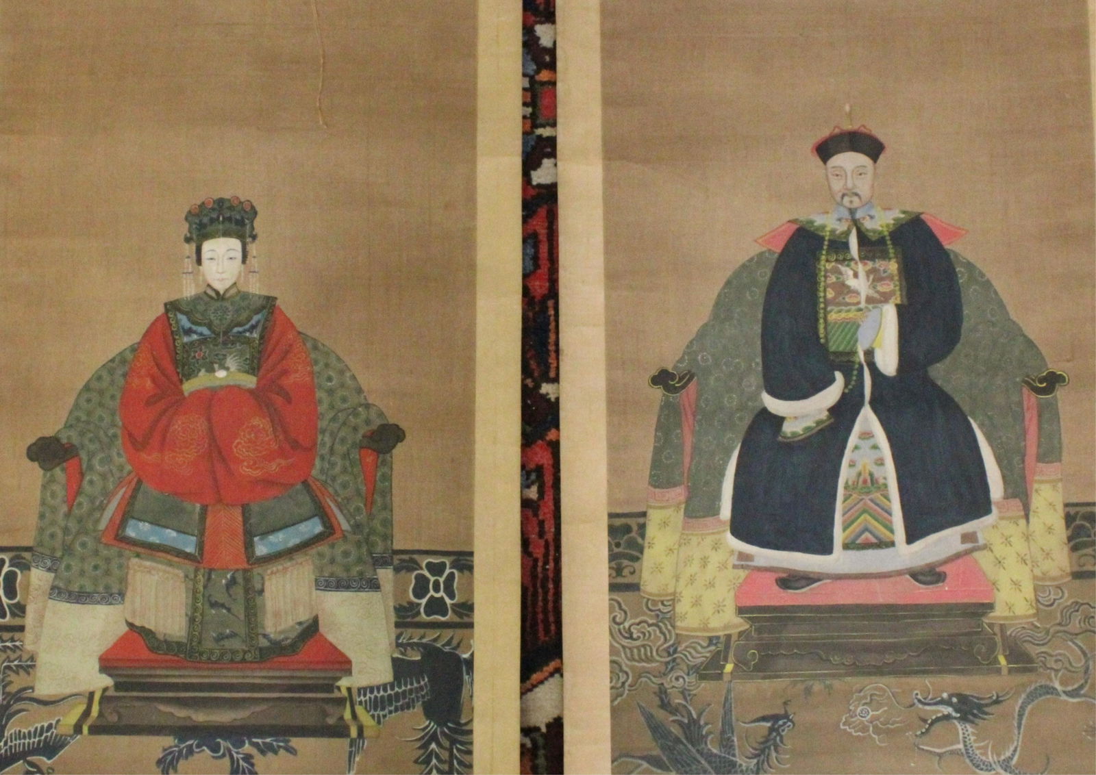 Pair Chinese Scrolls, Ancestor Portraits, W/C (1 of 8)