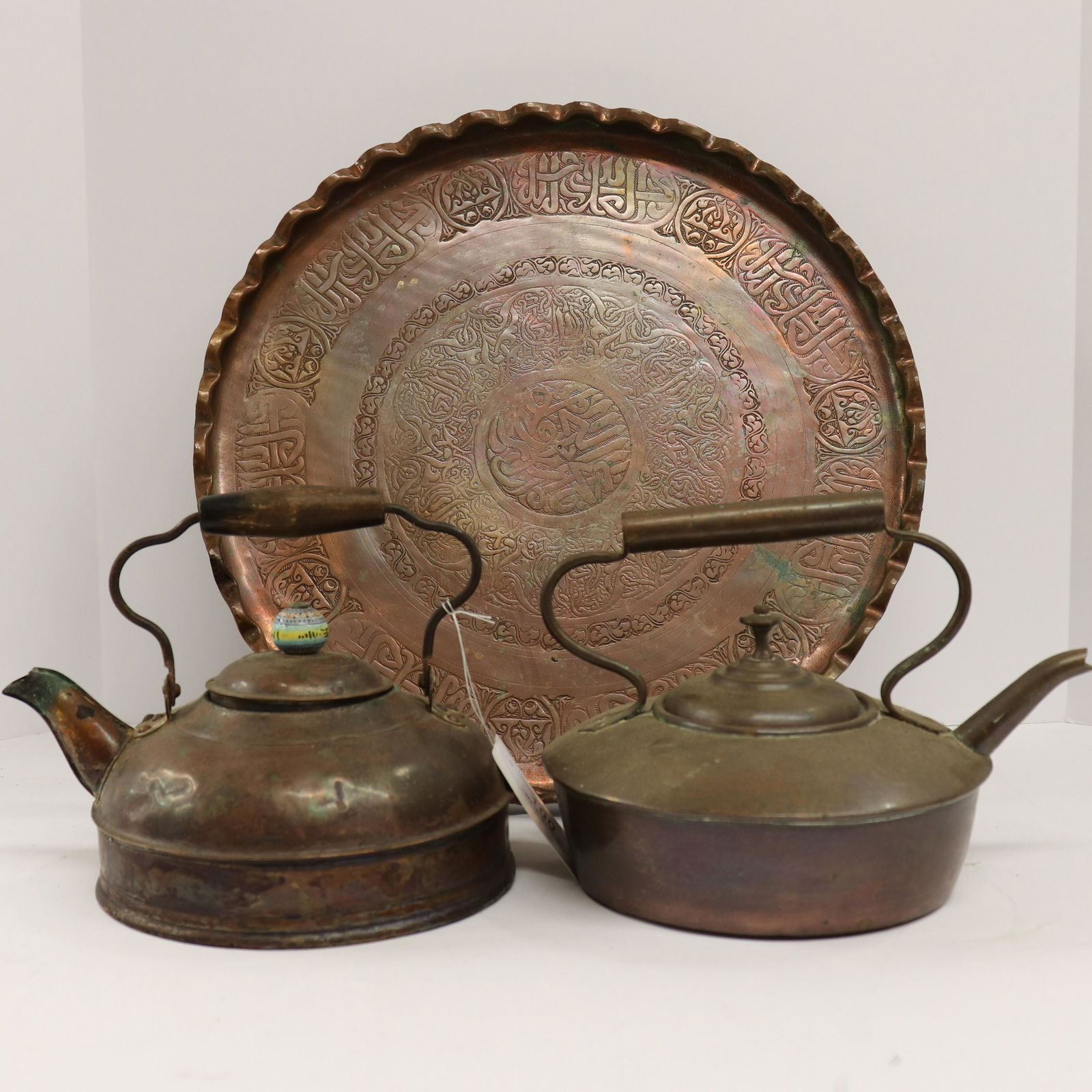 2 Chinese Copper Hot Water Kettles & Tray (1 of 4)