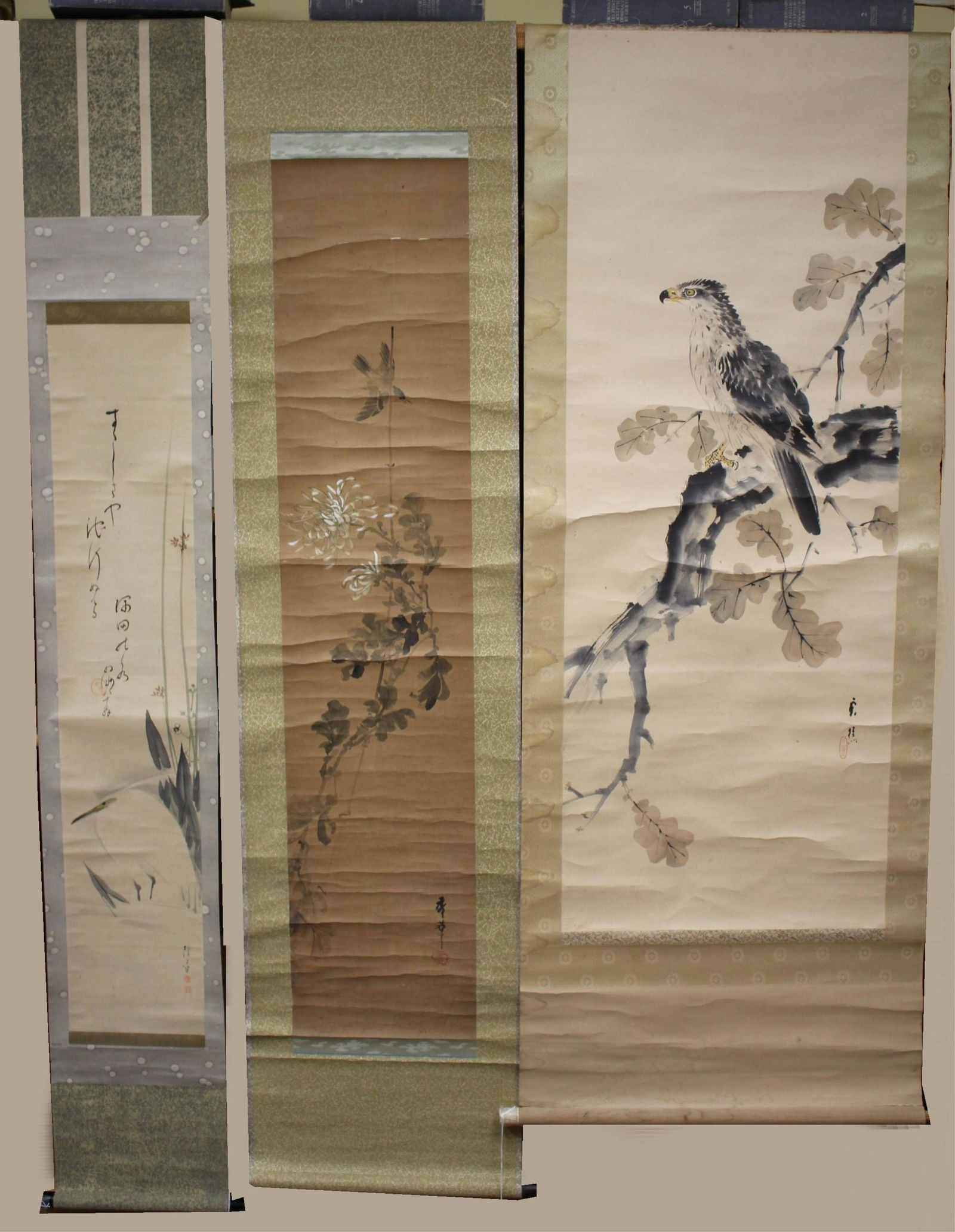 3 Japanese Ink Wash Scrolls of Birds (1 of 8)