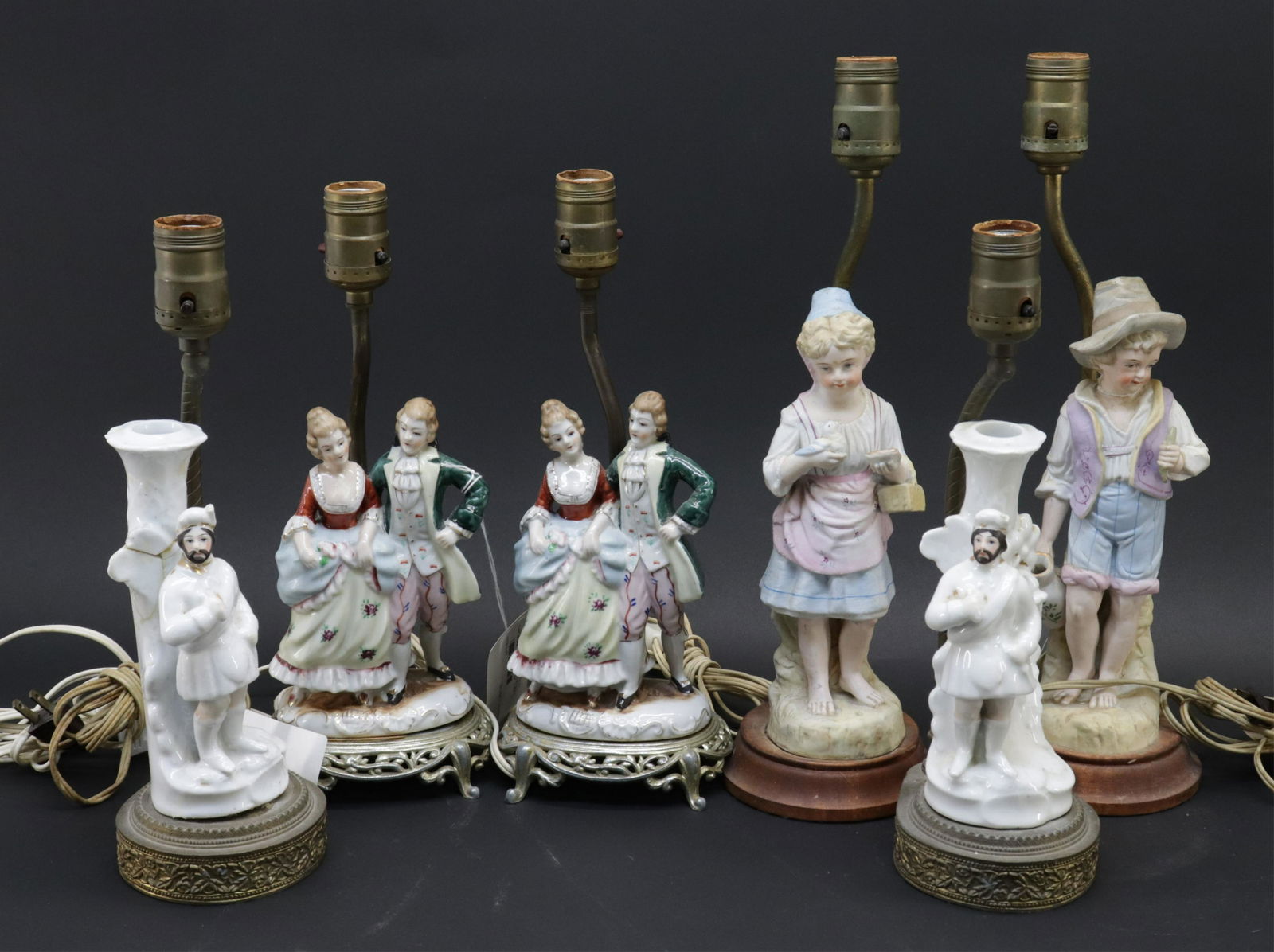 6 Small Porcelain / Bisque Figural Lamps (1 of 4)