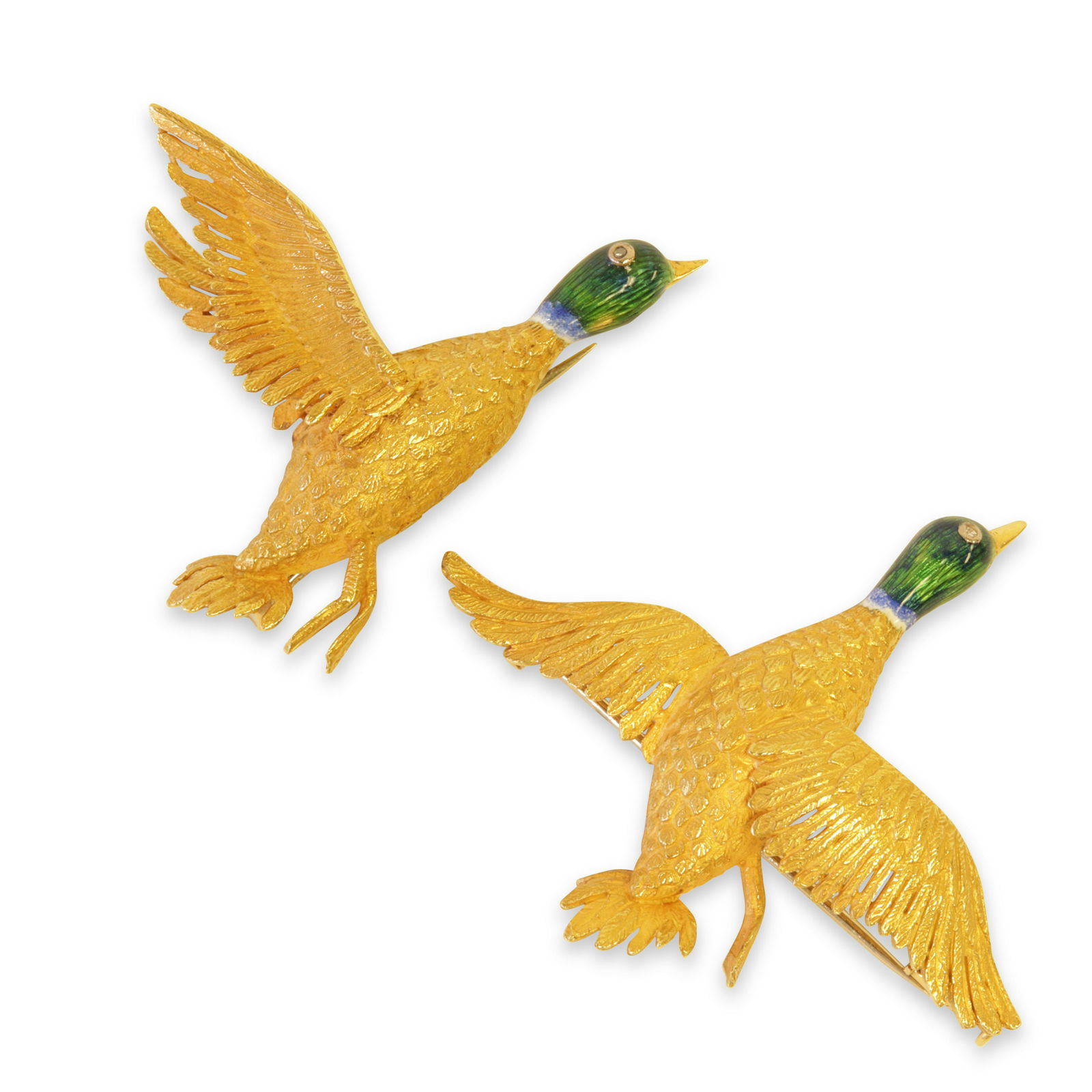 Two 18K Yellow Gold and Enamel Mallard Ducks (1 of 2)
