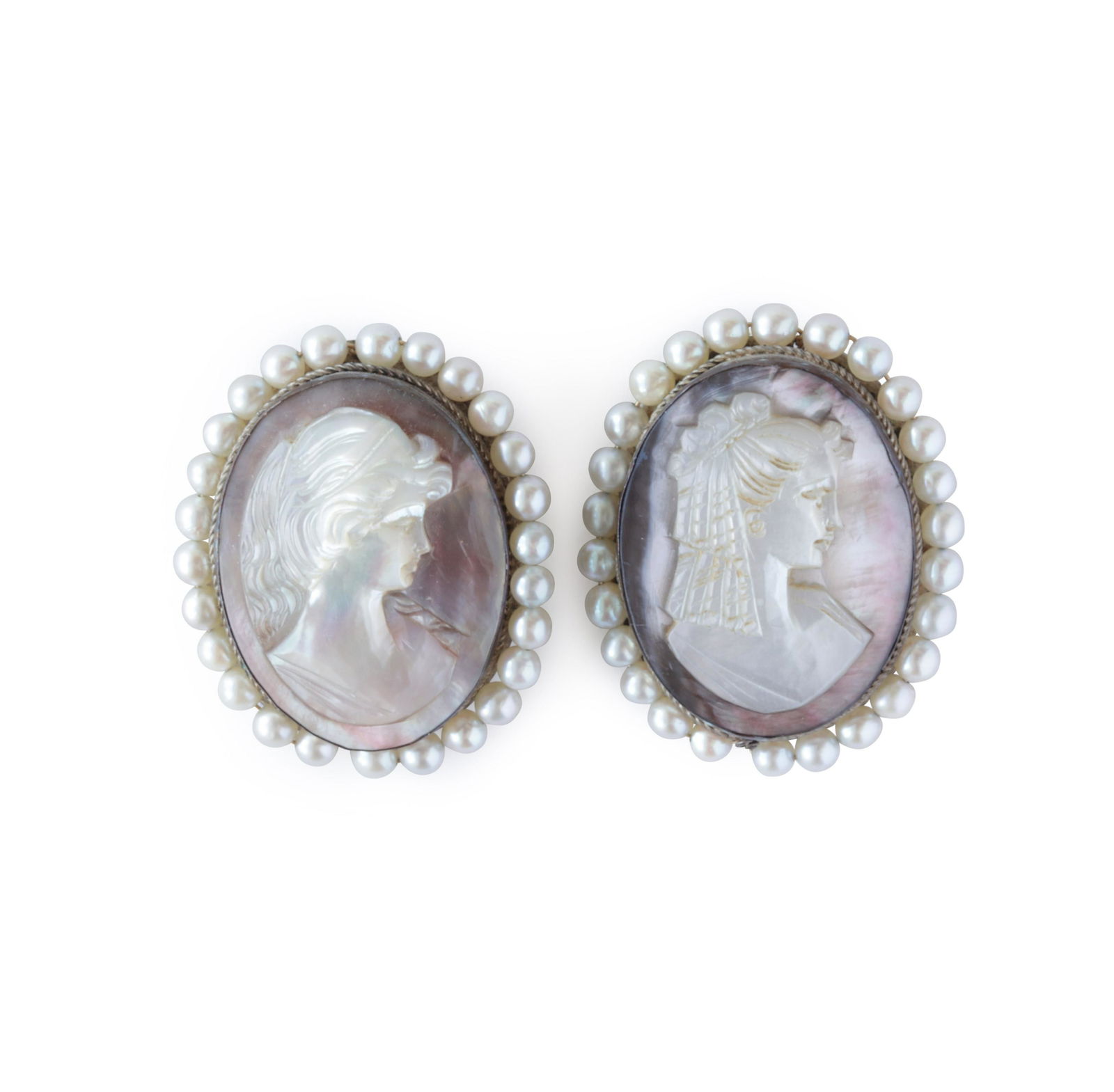 Pair of Carved Mother of Pearl Cameo Pins (1 of 2)