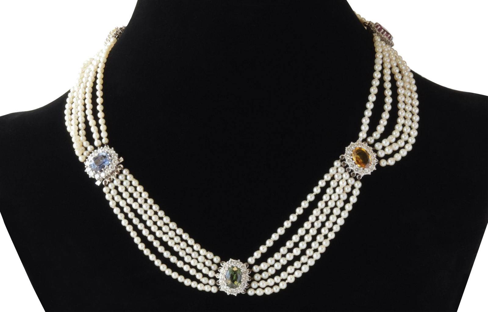 Fancy Sapphire, Diamond & Pearl Necklace (1 of 4)