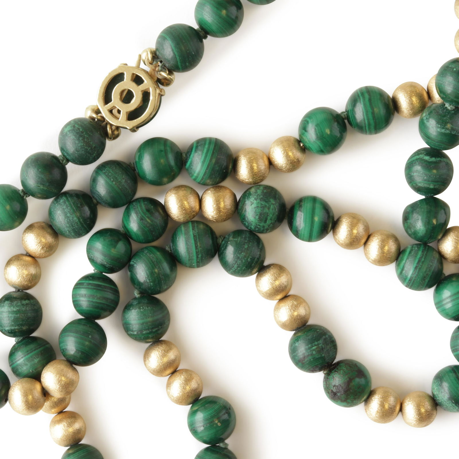 Malachite & Satin Gold Bead Necklace (1 of 3)